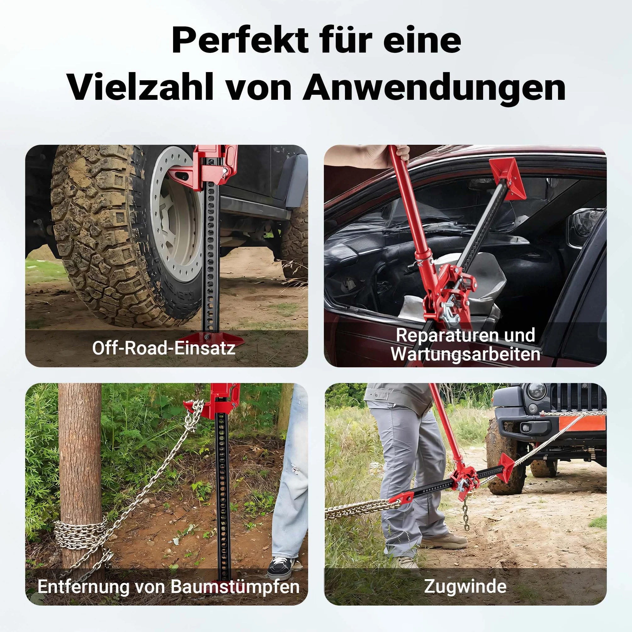 Wiltec Binda fuoristrada – Set per ATV rimorchi, con farm jack fino a 3000 kg, piastra di appoggio e adattatore per sollevamento ruote