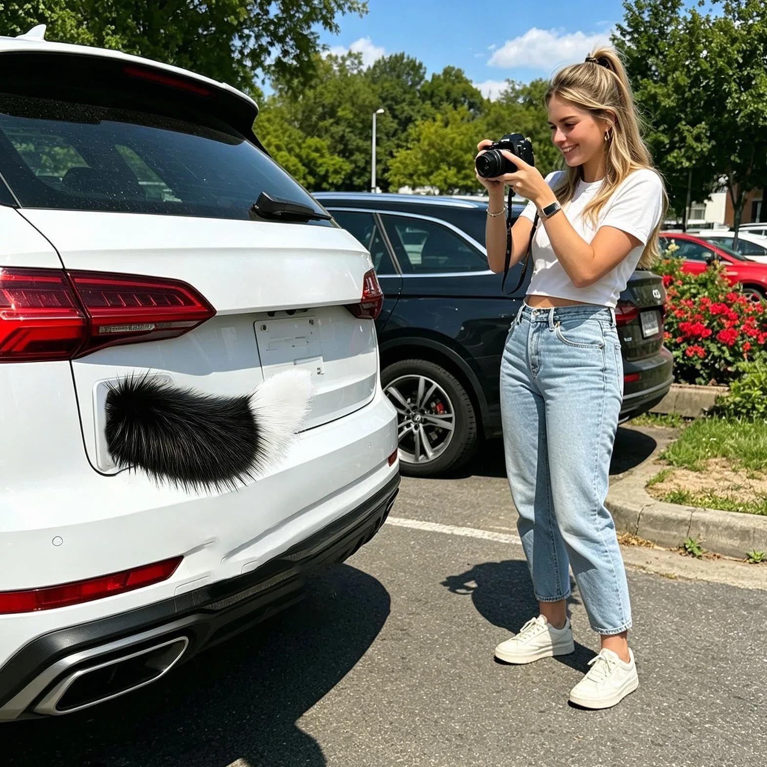 Coda Gatto Auto, Ciondoli Autos Elettriche Codas Gatti Per Paraurti, Coda Gatto Scodinzolante Soffice Per Bagagliaio Un'auto, Codas Autos Pelosa Animale Movimento Con Telecomando, Per Decor Aute