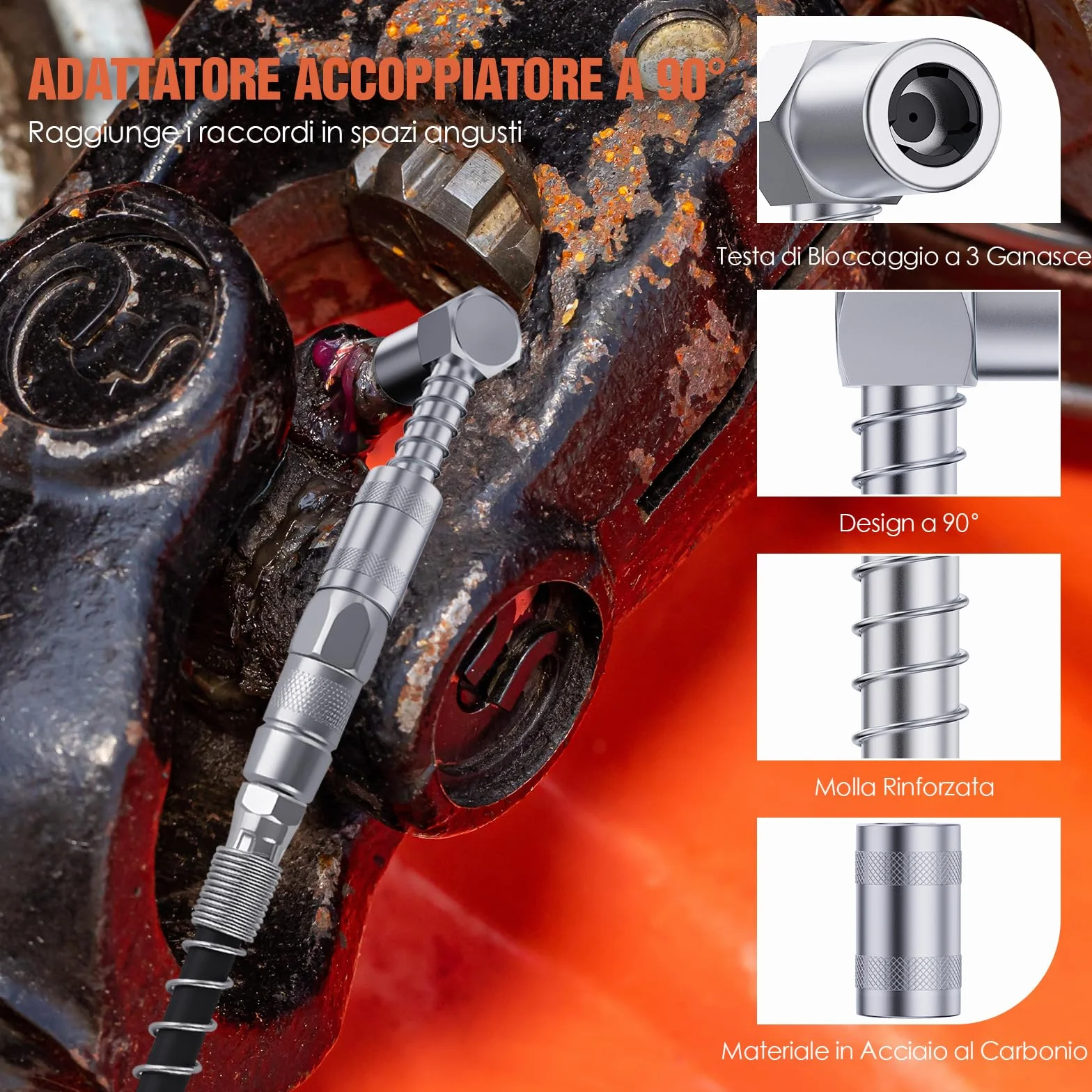 TRILINK Kit Testina Ingrassatore Professionale 8PCS Accessori con Accoppiatore Rapido, Adattatore 90°, Tubo Flessibile 30 cm