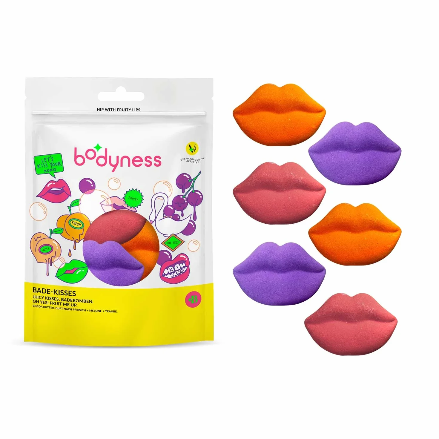 CRAZE BODYNESS Bath Kisses 6 bombe da bagno a forma di labbra con burro di cacao 40g