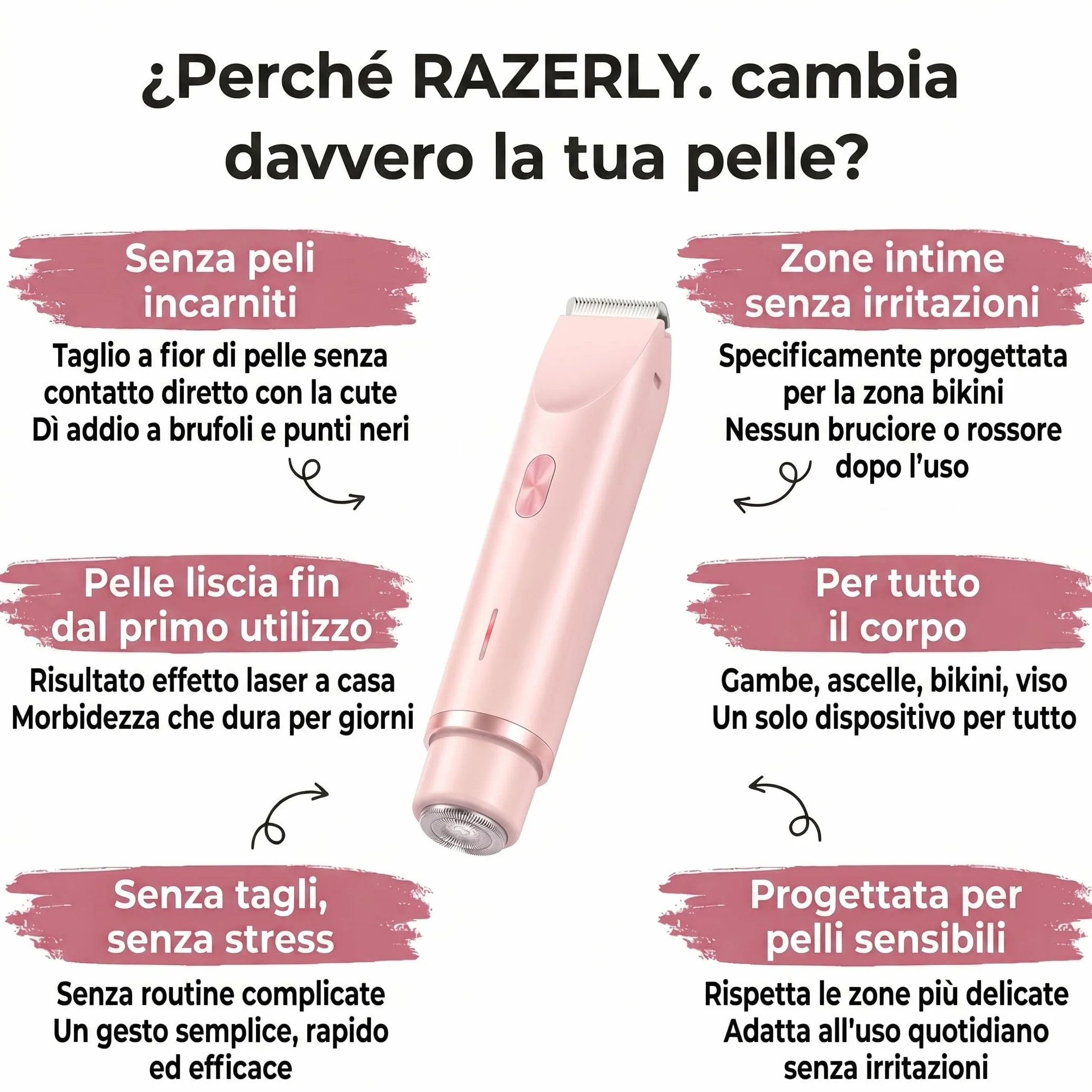 Rasoio Elettrico Donna 2 in 1 Bikini Corpo, Trimmer USB-C Ricaricabile Wet & Dry LED