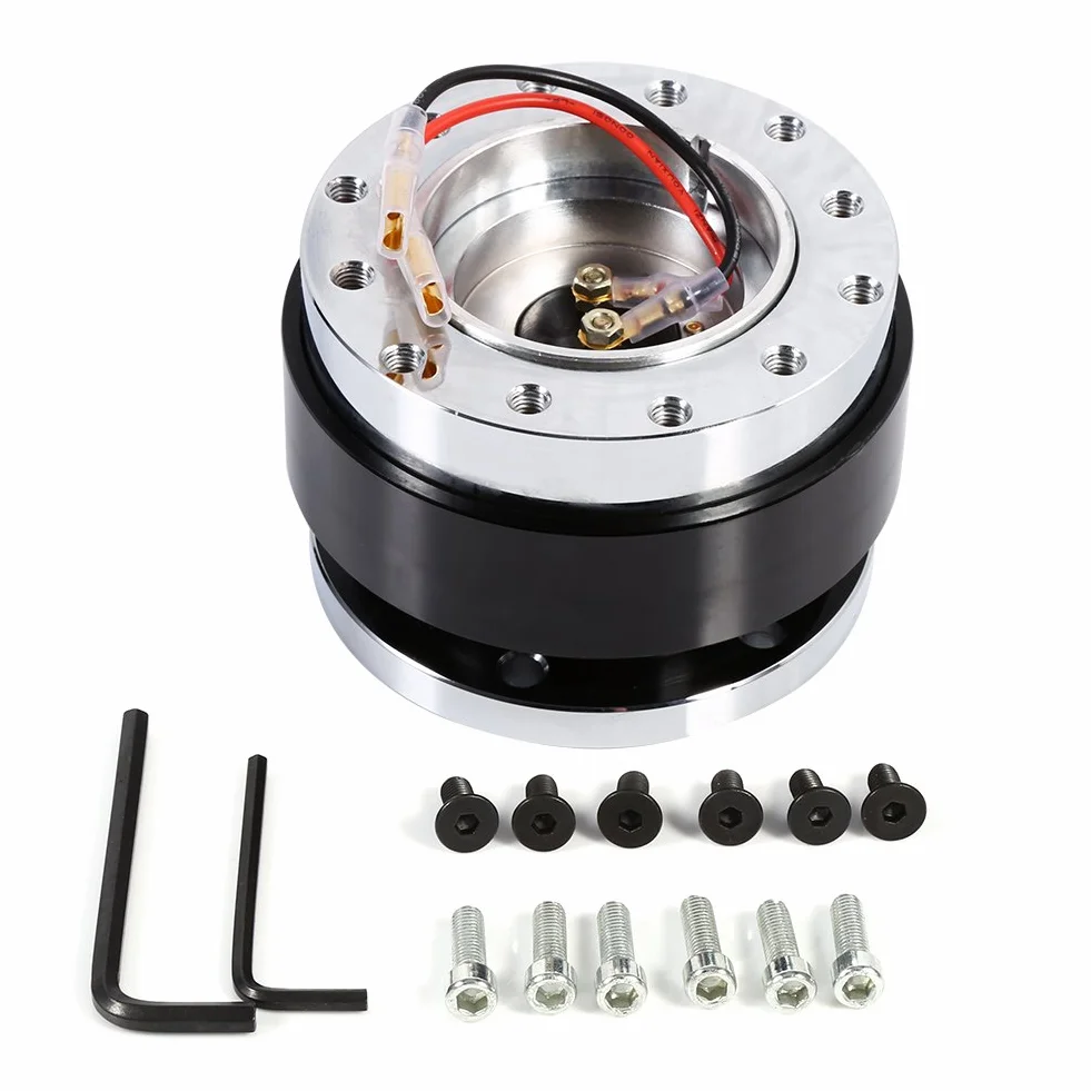 Volante a sgancio rapido universale 6 fori kit adattatore mozzo lega alluminio nero