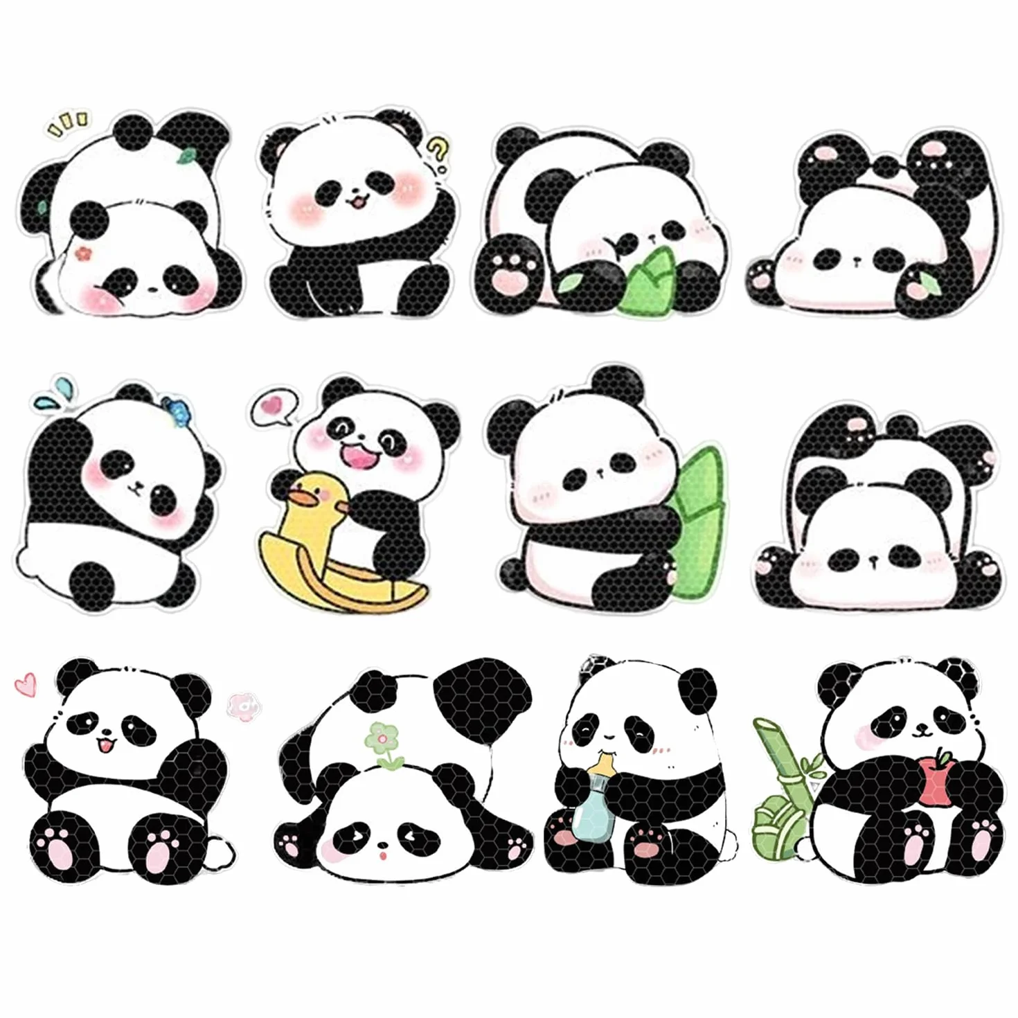 12 Adesivi di Avvertimento Panda, Adesivi Riflettenti, PVC, Nero, Moderni, Per Auto e Album di Ritagli