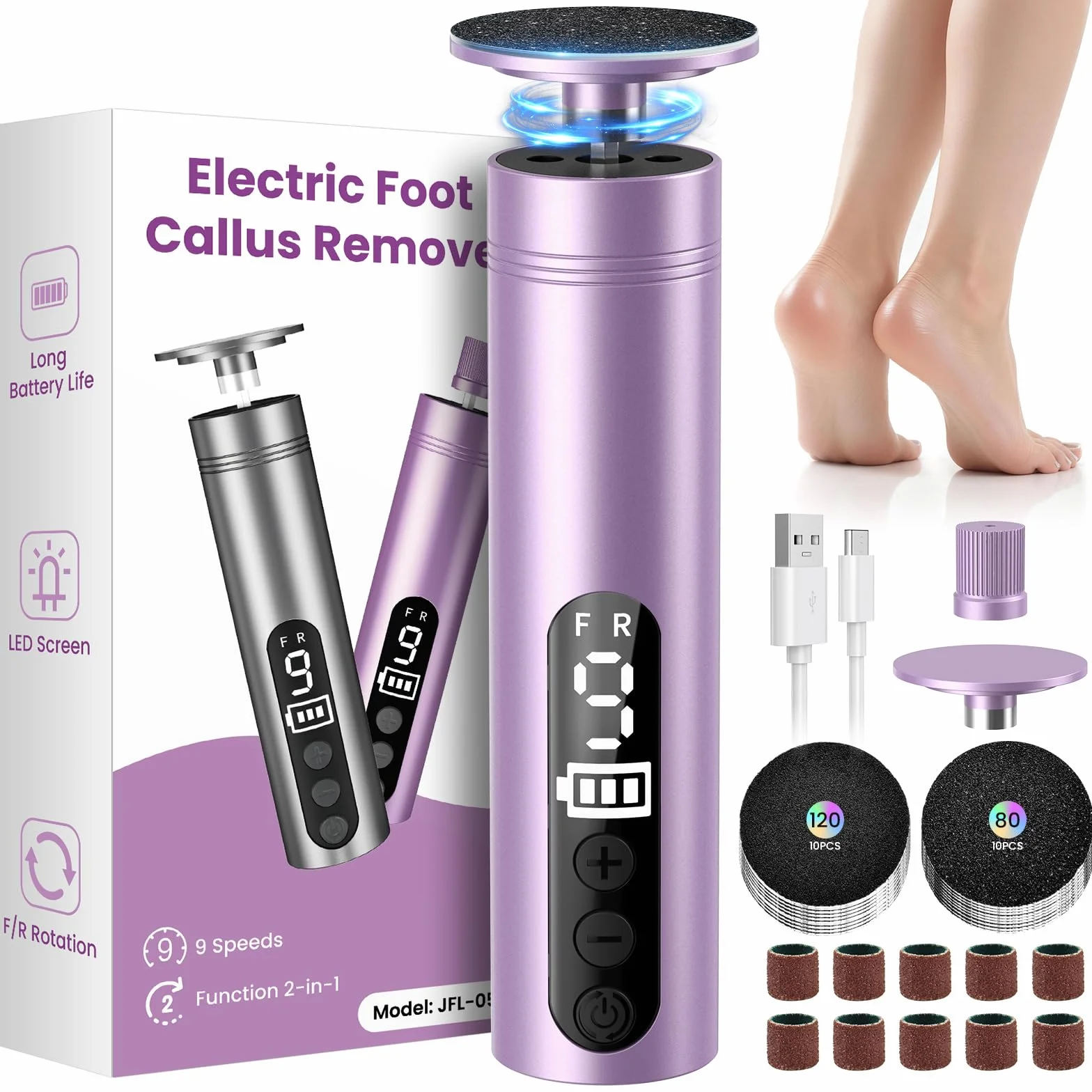 Pedicure Elettrico Professionale 9 Velocità Ricaricabile Lima Elettrica per Piedi e Talloni