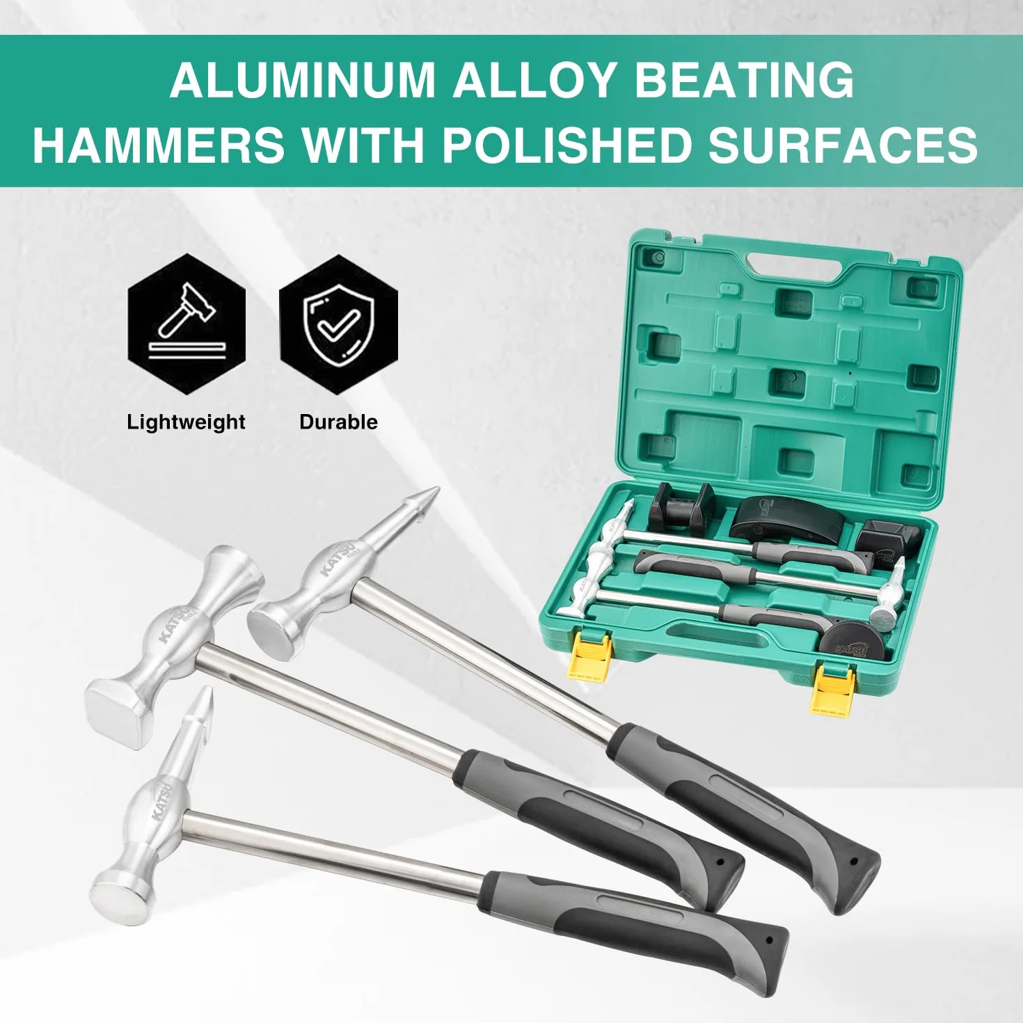 KATSU Tools Set di 7 attrezzi professionali per riparazione ammaccature, in lega di alluminio, carrelli in nylon, leggeri, per la rimozione di ammaccature e carrozzeria, 454232