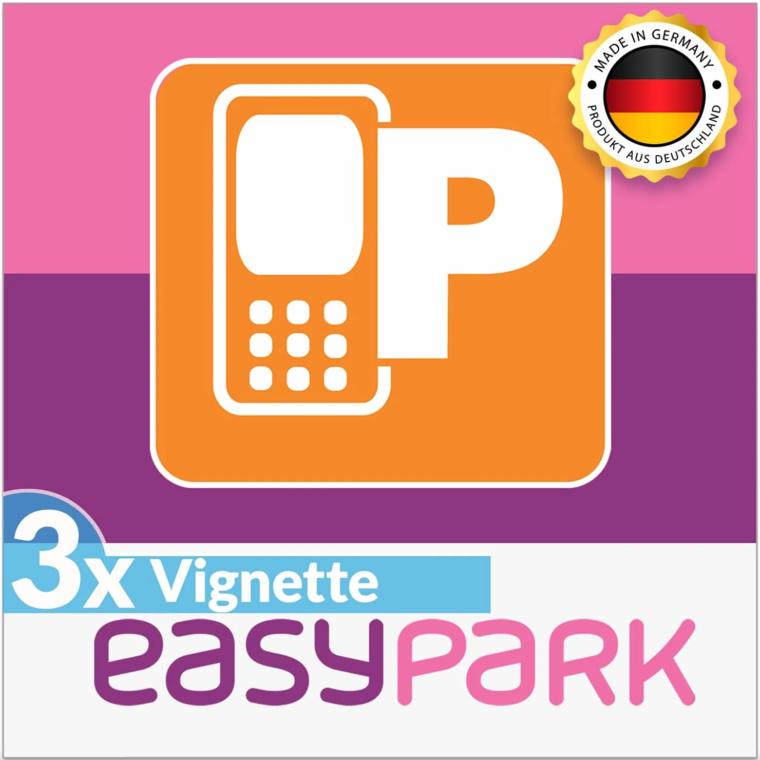 3X Adesivo EASYPARK Easy Park Vignetta APP Sticker per parabrezza piccolo, biglietto auto per parcheggio (6 x 6 cm, protezione UV, rimovibile, prodotto in Germania)