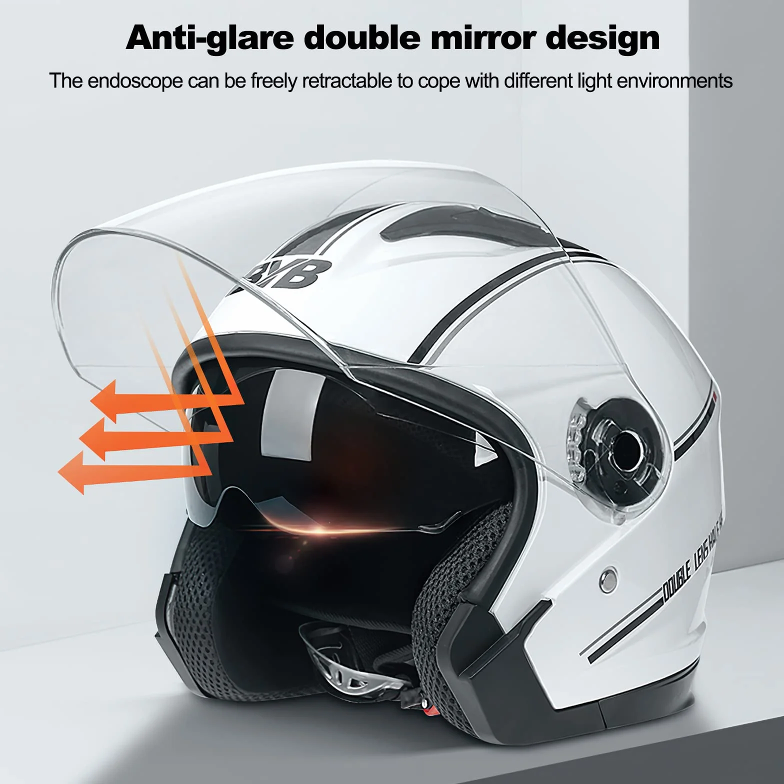 Casco Semiaperto Adulto con Doppia Visiera, Casco Moto Demi-Jet Moto Cross Casco Scooter Caschi Motorino Vintage, Piloto Urbano Helm