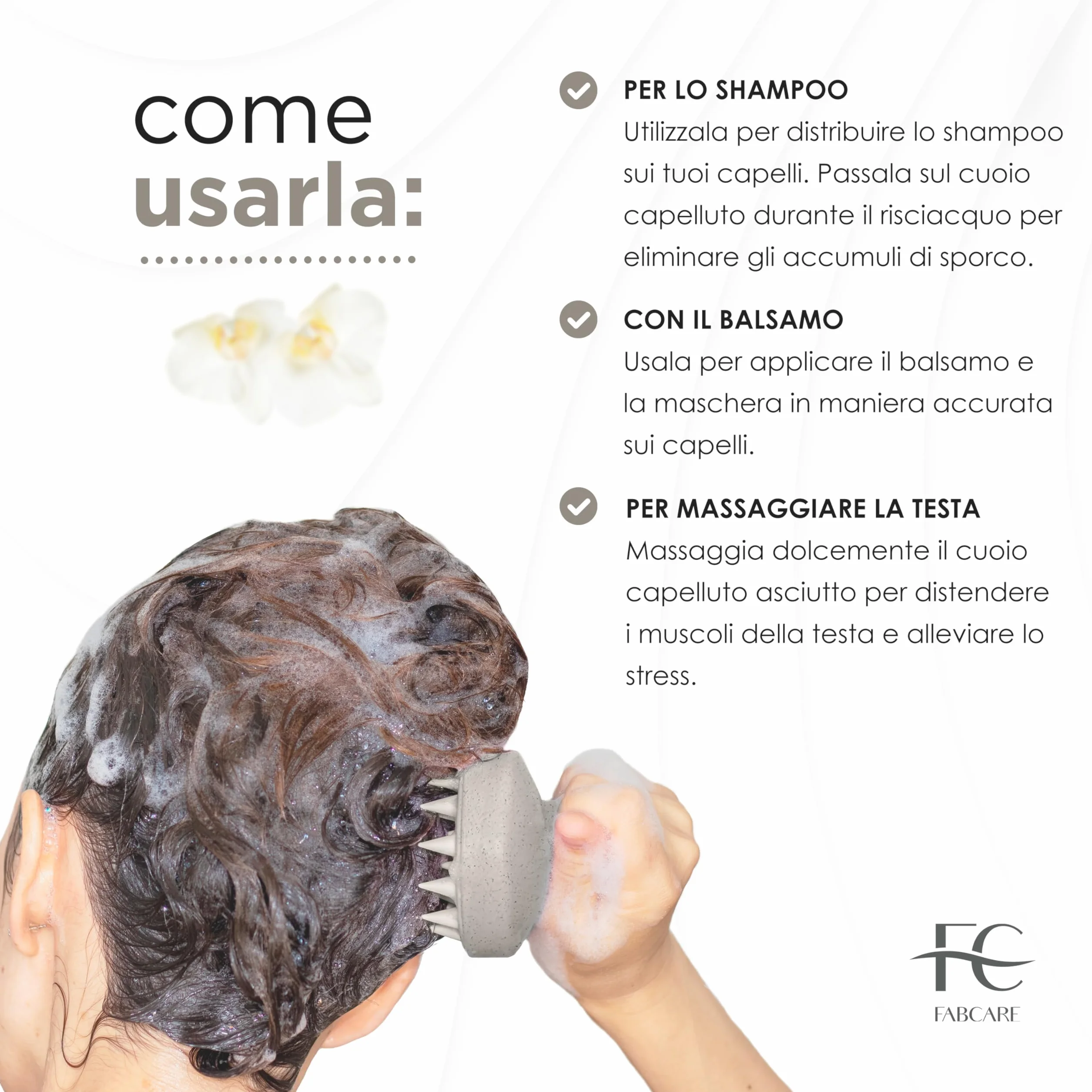 FABCARE Massaggiatore Cuoio Capelluto, Spazzola Massaggio in Silicone, Steli di Grano, Capelli Asciutti e Bagnati, Beige