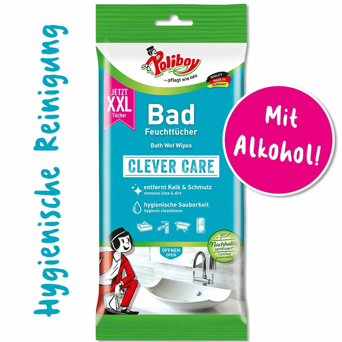 Poliboy Clever Care Salviette umidificate bagno XXL 24 pezzi