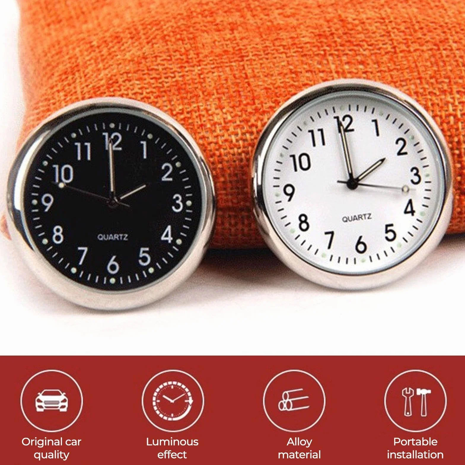 Mini Orologio Al Quarzo In Metallo Per Auto, 4 Orologi Con Nastri Biadesivi, Accessori