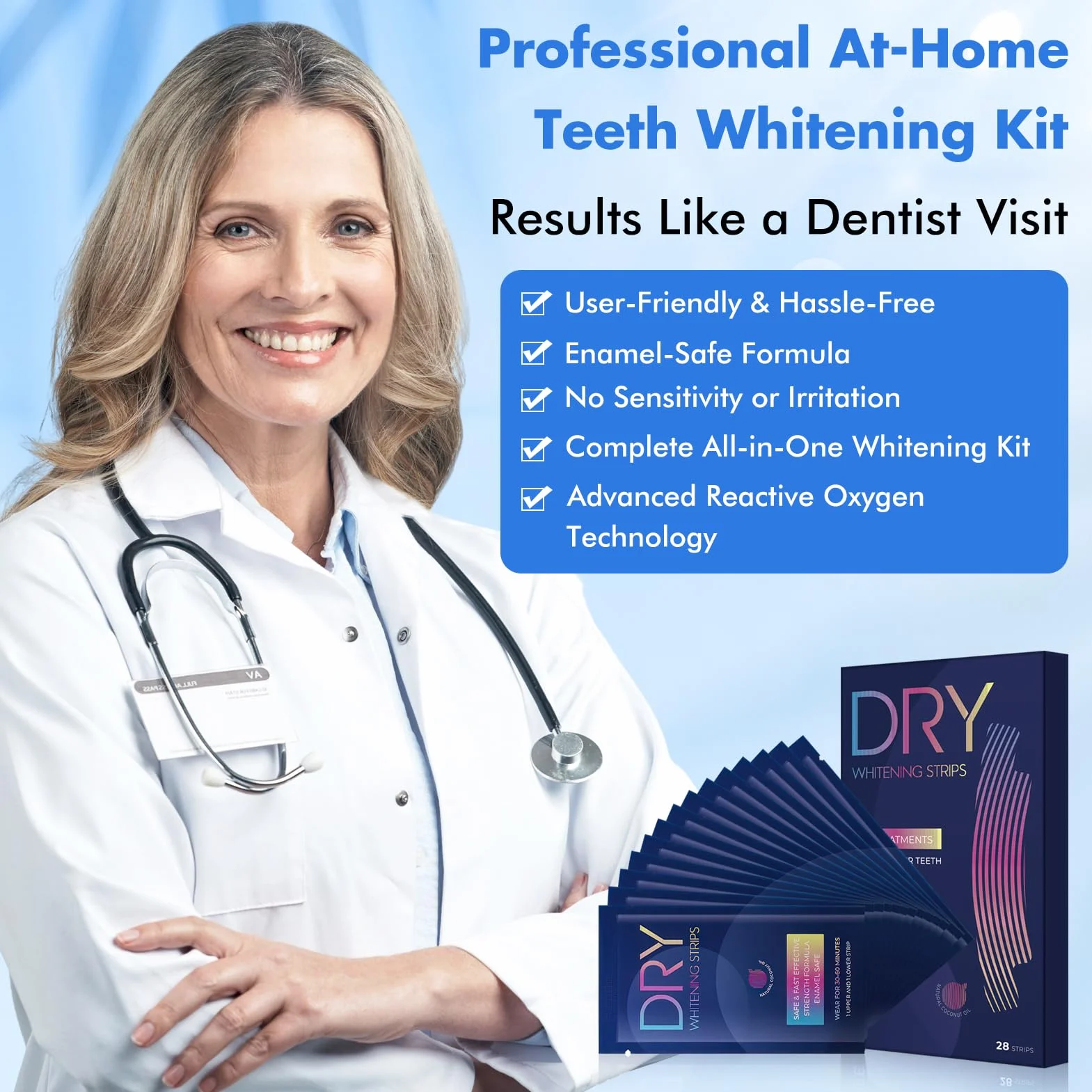 Strisce Sbiancanti Denti Professionali 28 Pezzi – Sbiancante Denti Senza Perossido per Denti Sensibili, Whitening Strips