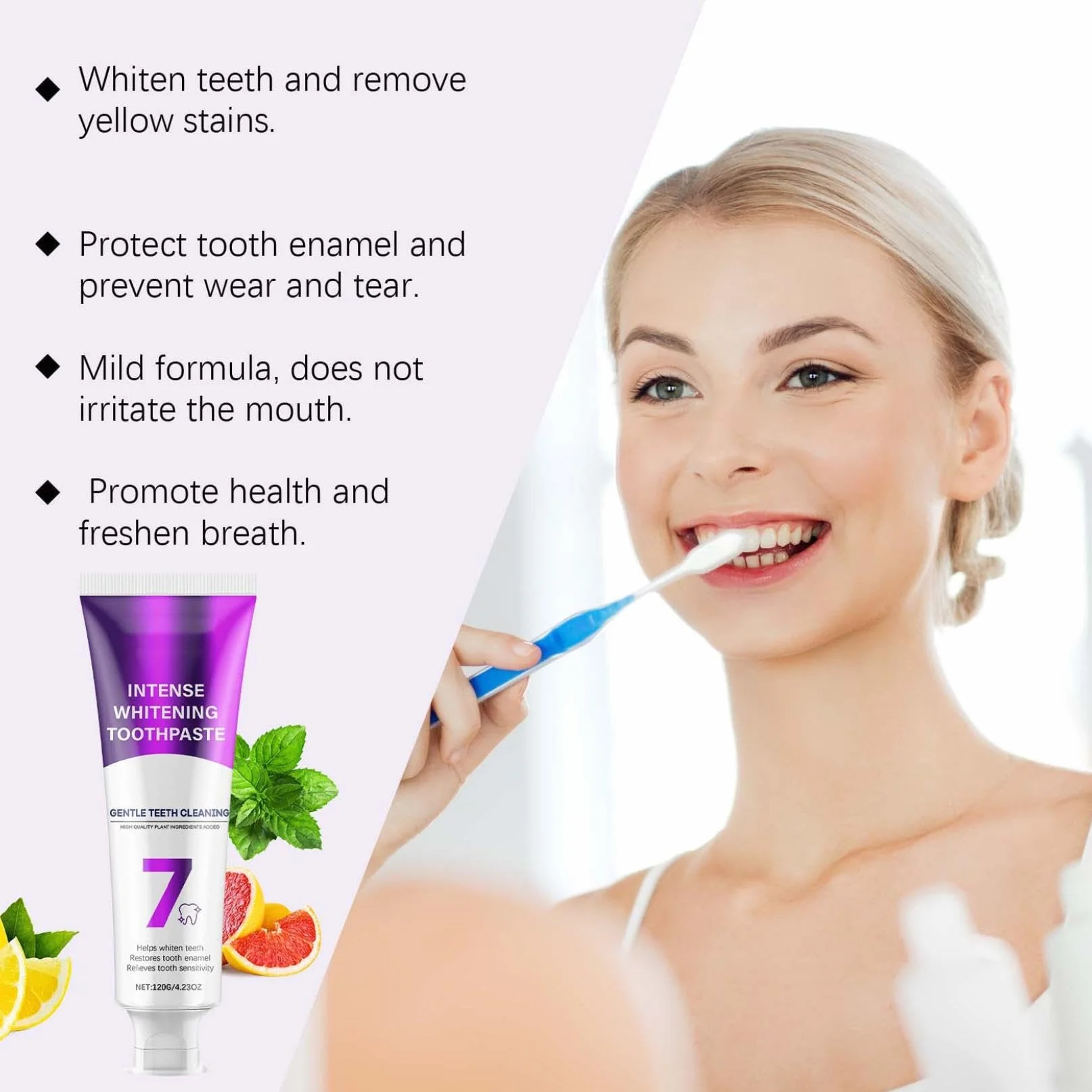 Dentifricio sbiancante intensivo 7 Pro probiotico, pulizia accurata, alito fresco, prevenzione carie (2 pezzi)