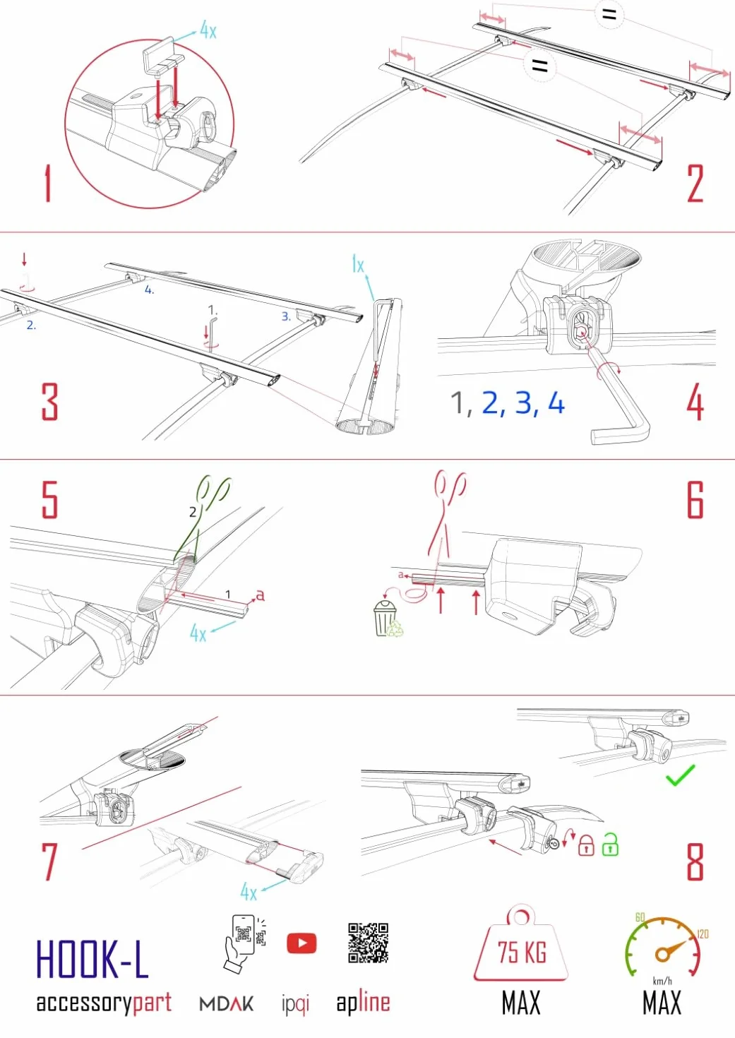 Compatibile con Toyota Yaris Cross 2020-2025 Hook Model Barre Tetto Portapacchi Auto Barre Portatutto Grigo Alluminio 2 Barre