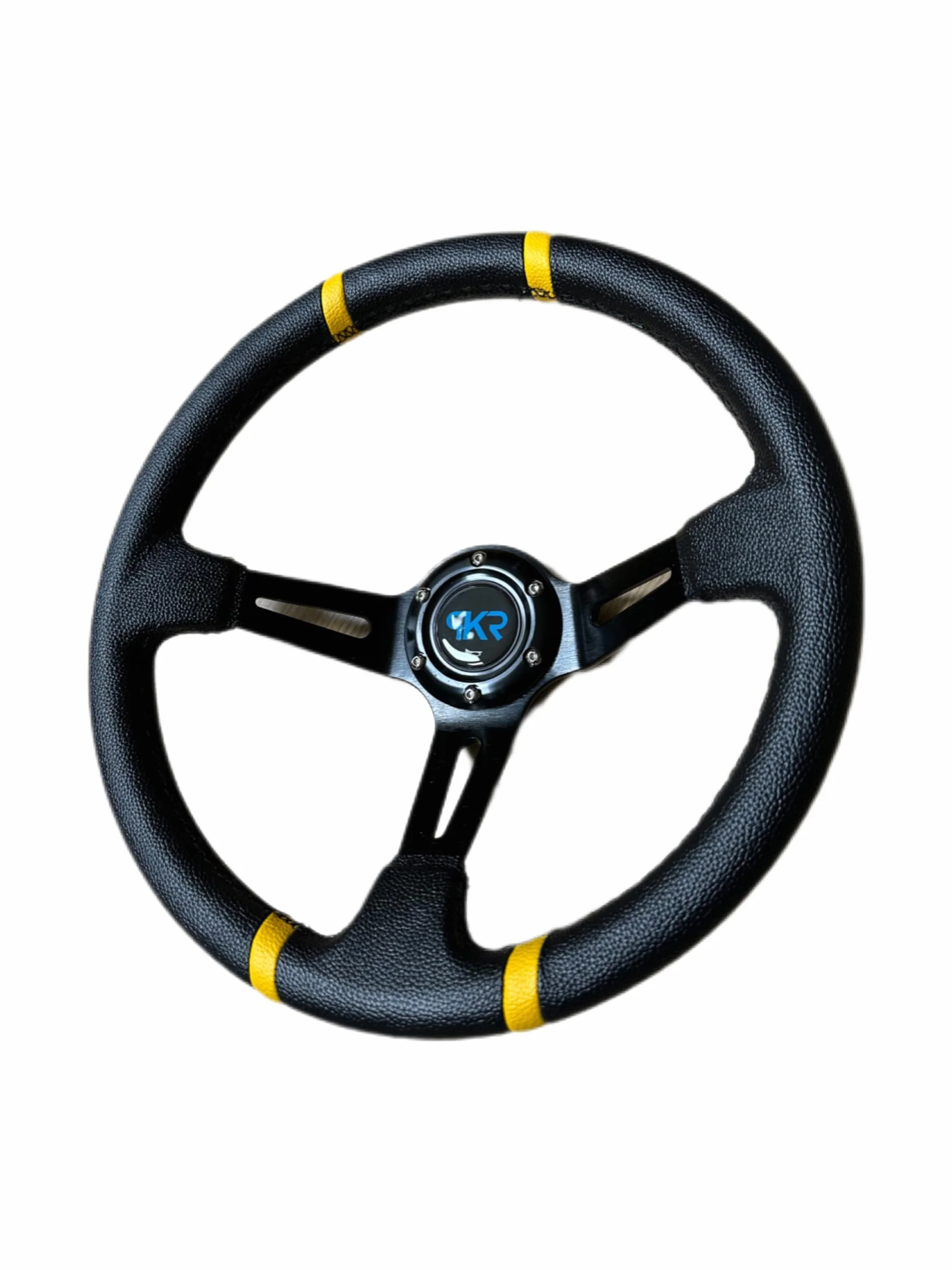 PKR VOLANTE SPORTIVO A CALICE NERO CON STRISCE GIALLE SPORTIVO UNIVERSALE AUTO RALLY SPORT GARE RADUNI TUNING