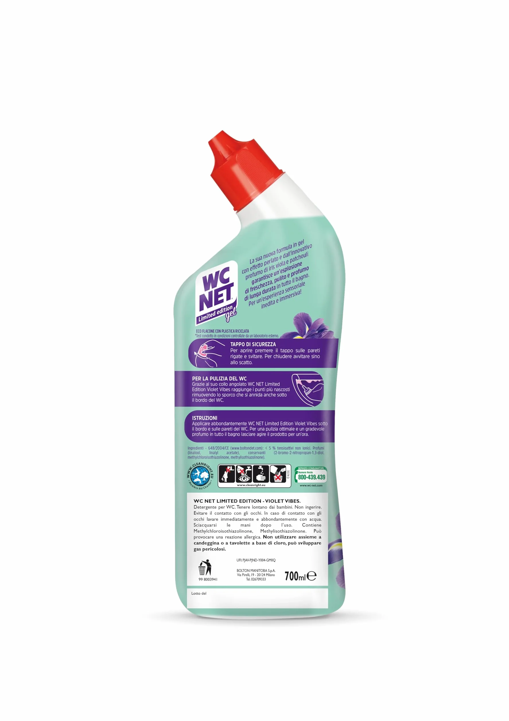 Wc Net Detergente Liquido per Sanitari Essenza Iris Viola e Patchouli Prevenzione Calcare 700 ml x 4 Confezioni