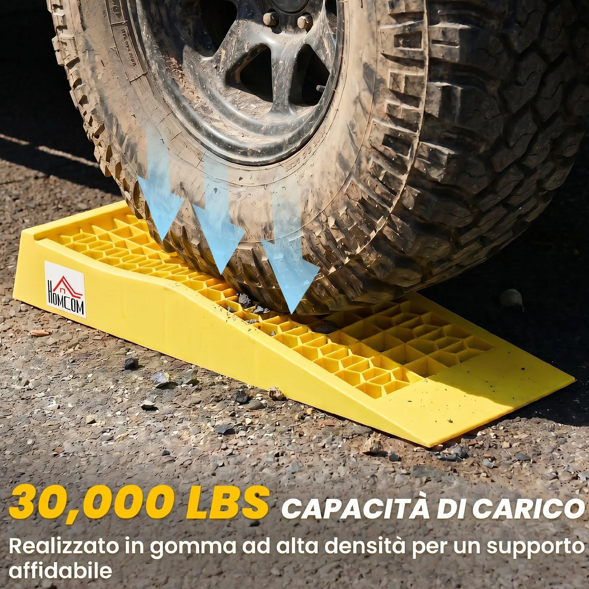HOMCOM Set di 2 Rampe di Carico in Plastica per Auto con Capacità 3 Tonnellate per Pezzo, Pedane Antiscivolo per Manutenzione Macchine, Camper e Furgoni, 70x19.5x7.8 cm, Giallo