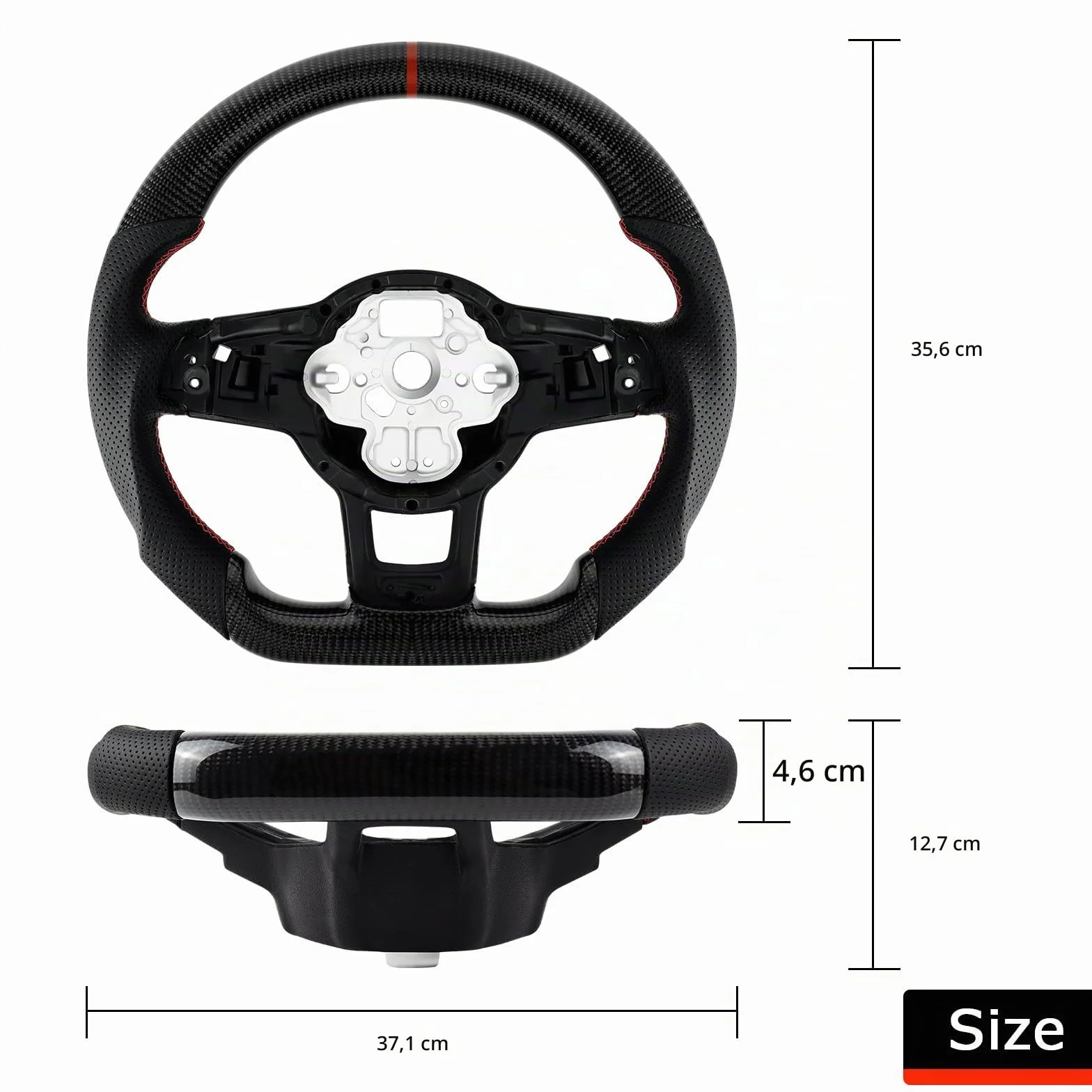 Volante in fibra di carbonio, volante in pelle, volante a forma di D, con fondo piatto e cuciture rosse, manopola in pelle traforata per VW Volkswagen Golf MK7 GTI/R 2015-2019