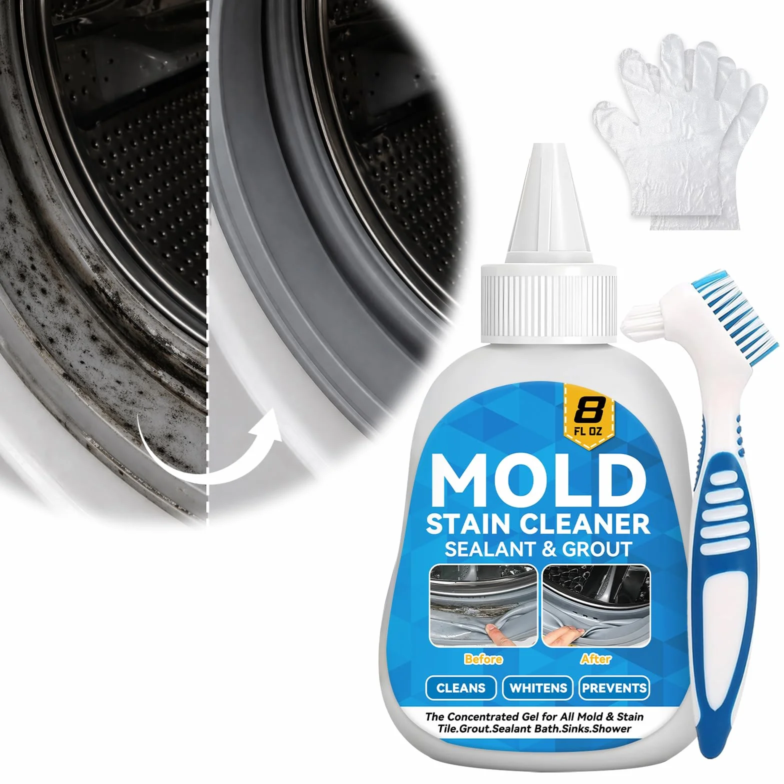Gel Antimuffa con Spazzola 220 g Mold Remover per Muffa Ostinata per Muri Interni Bagno Cucina Doccia Piastrelle