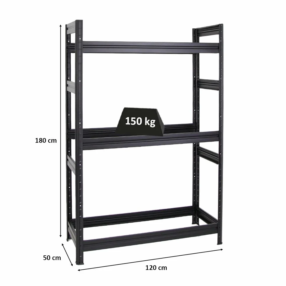 PROREGAL Scaffale porta pneumatici DINO 180x120x50cm 150kg portata 3 ripiani Nero