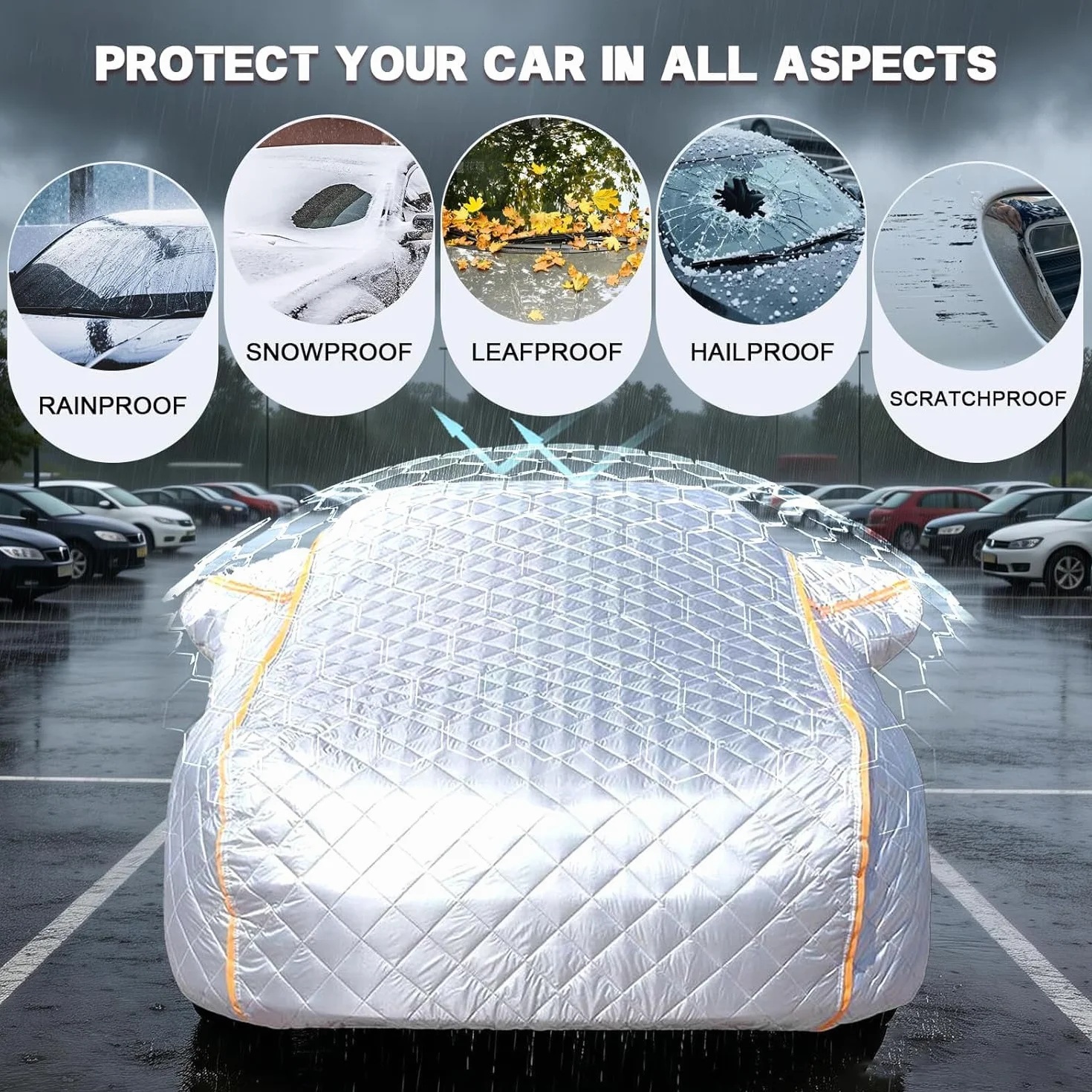Telo Auto Antigrandine Per MG ZS 2017-2025,Telo Copriauto Anti-Grandine Esterno Imbottito Impermeabile Copertura Accessori per Auto Copri Macchina Antigrandine