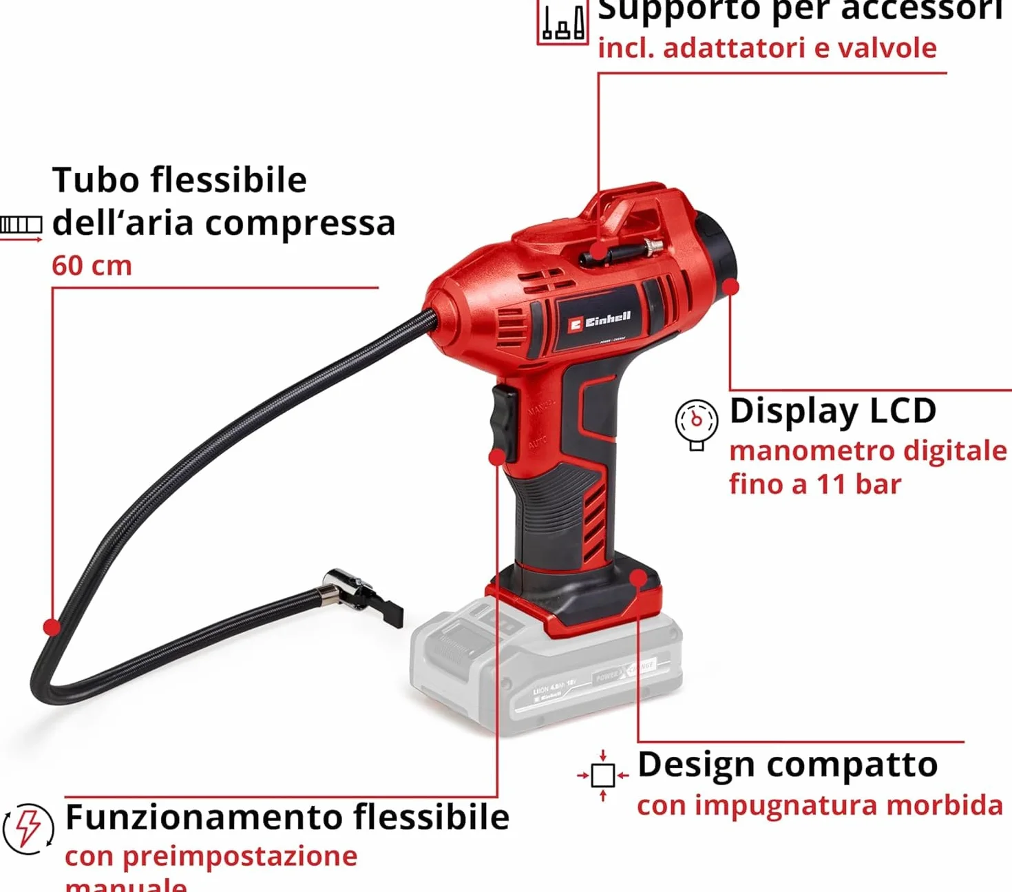 Einhell CE-CC 18 Li-Solo Power X-Change Compressore per auto a batteria 18 V 11 bar ioni di litio