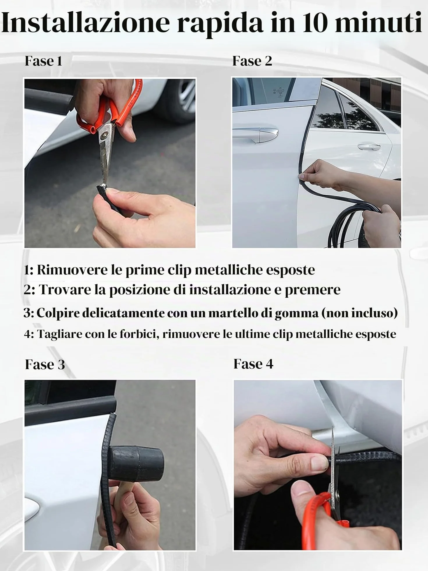 SYOAUTO Protezione per bordi della portiera dell'auto, 4 m, senza colla, in gomma, a forma di U