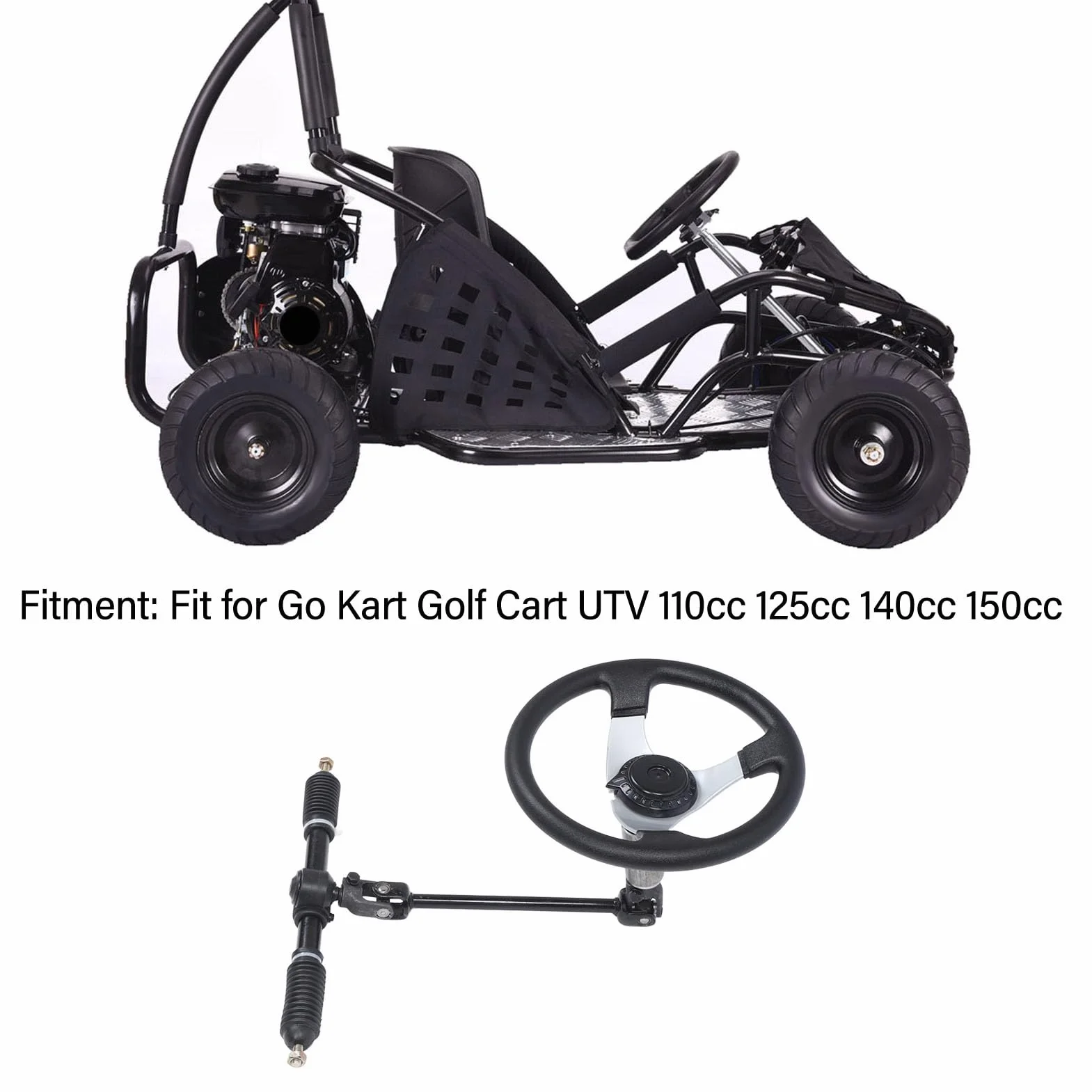 Kit Volante in Acciaio 300 Mm – Gruppo Sterzo Regolabile UTV, Go Kart e Carrello per Veicoli