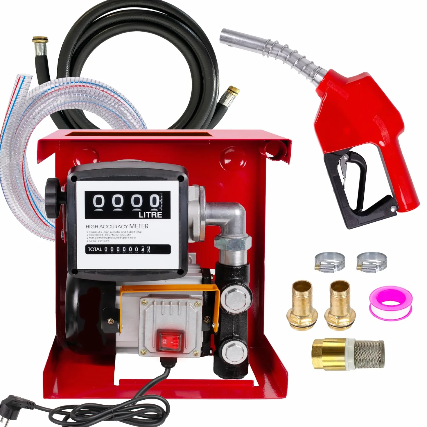 POMPA GASOLIO POMPA TRAVASO GASOLIO POMPA DIESEL CON CONTALITRI POMPA ELETTRICA DIESEL EXELENZ-2 Pompa gasolio con conta litri, pistola, tubo e accessori