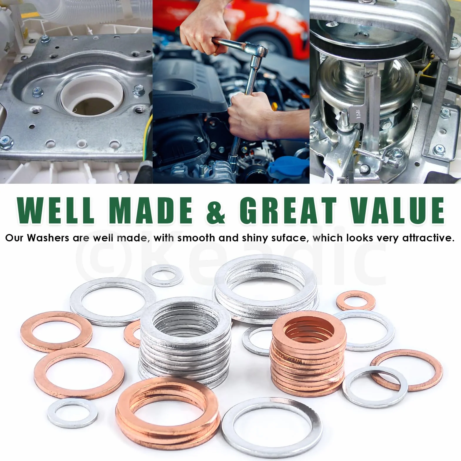Keadic 160 pezzi, 16 misure, olio di scarico Plug Crush Washer Assortment Set, Copper & Aluminum Flat Gasket Seal for Cars Track and Motorcycle, M6 M8 M10 M12 M14 M16 M18 M20