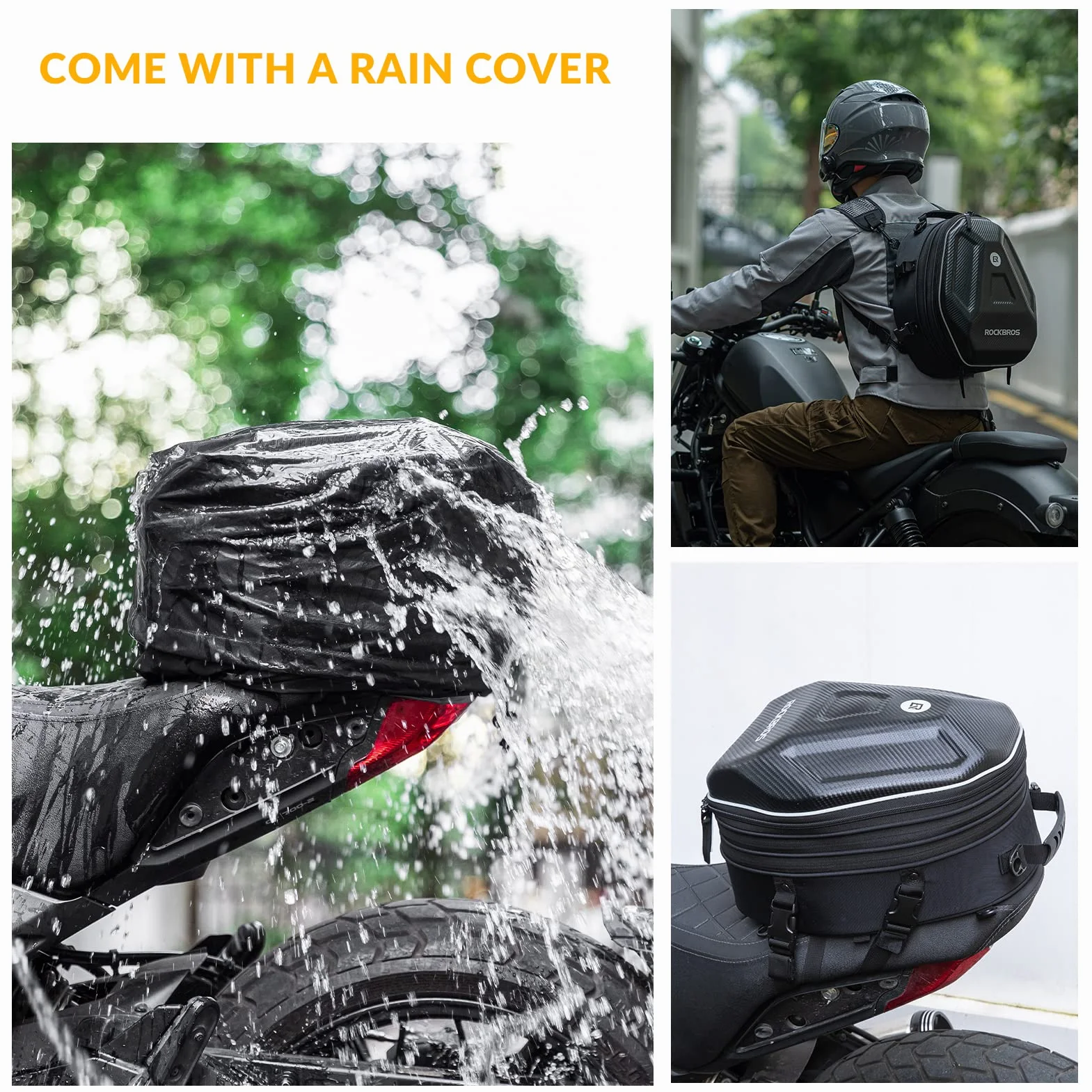 ROCKBROS Borsa Posteriore per Sella Moto Impermeabile Zaino Rigido per Casco Espandibile 20-35L Copertura Antipioggia