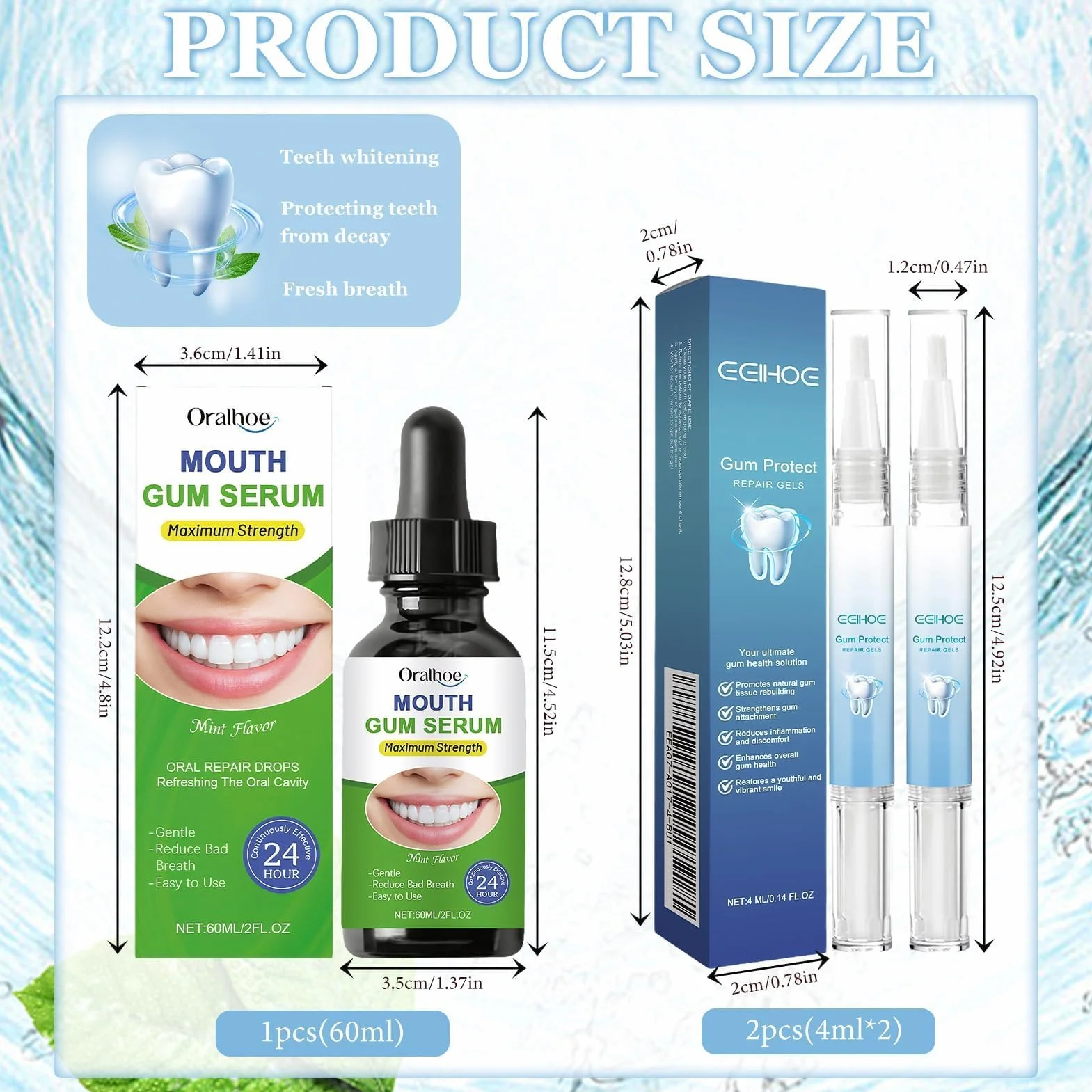 Gel per Terapia delle Gengive 4ml x 2 + Gocce per Rigenerazione Gengive 60ml, Trattamento Gengive Immediato