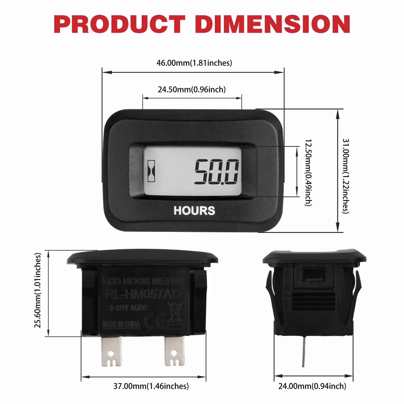 RQ-HM057AD Contaore a scatto, temporizzazione TOT, memorizzazione automatica dei dati, impermeabile IP68, utilizzato per pompe entrobordo e fuoribordo, generatori, tosaerba, modellini di bar