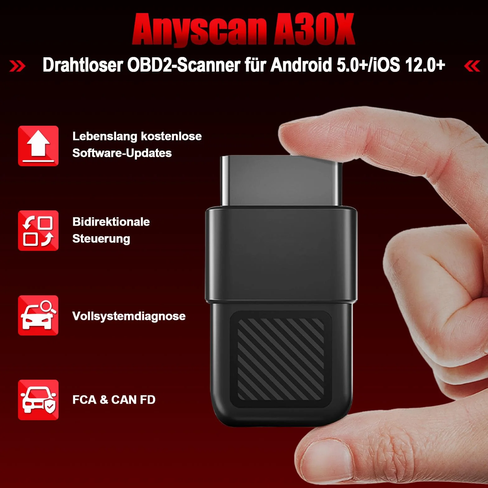 Anyscan A30X Scanner Diagnostico OBD2 Wireless Bluetooth 5.0 con Aggiornamenti a Vita per iPhone Android