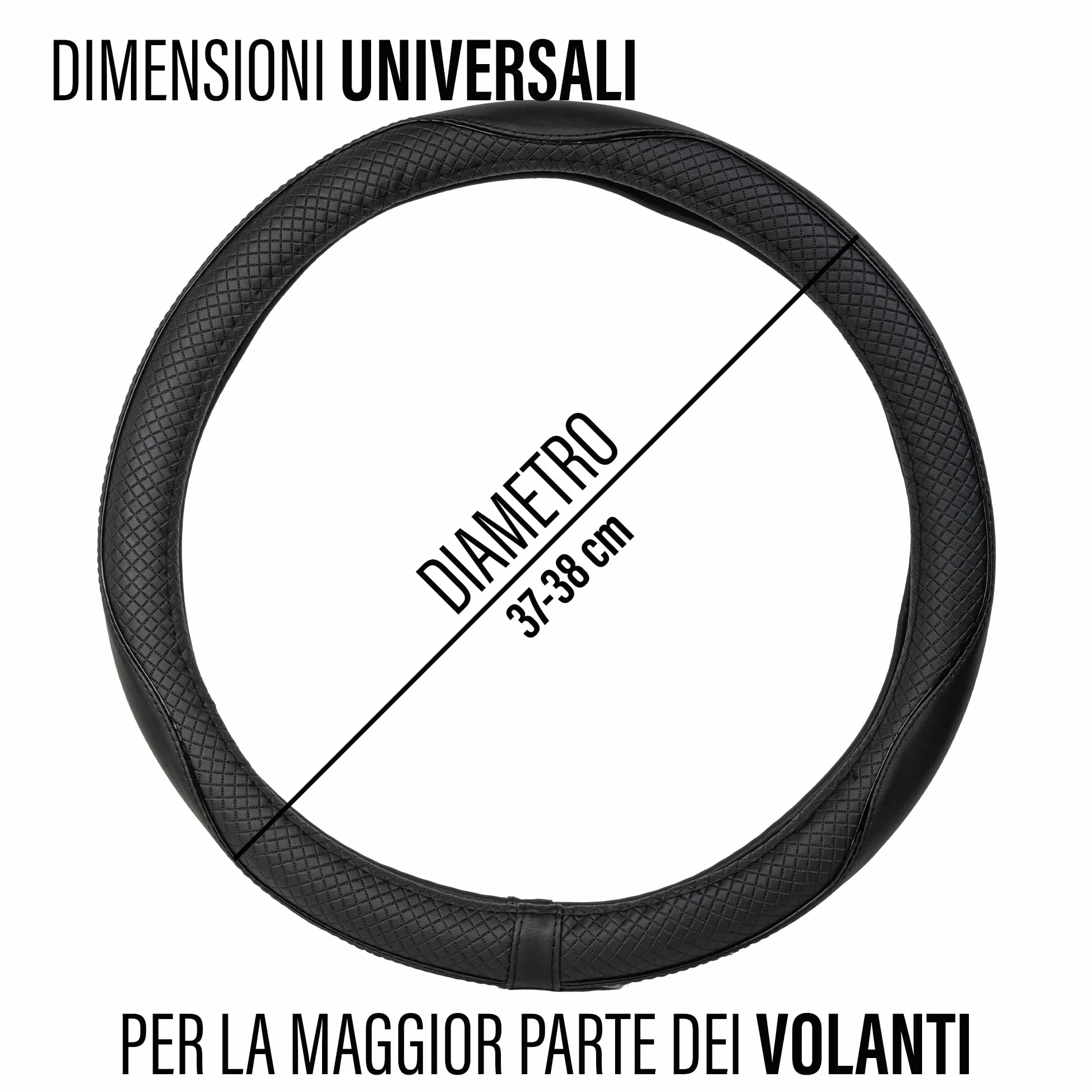 CAR PASSION Coprivolante Auto Universale in Microfibra Antiscivolo, Resistente ed Elastico - Design Sportivo per Volanti 37-38 cm - Comodo e Facile da Installare (Nero)