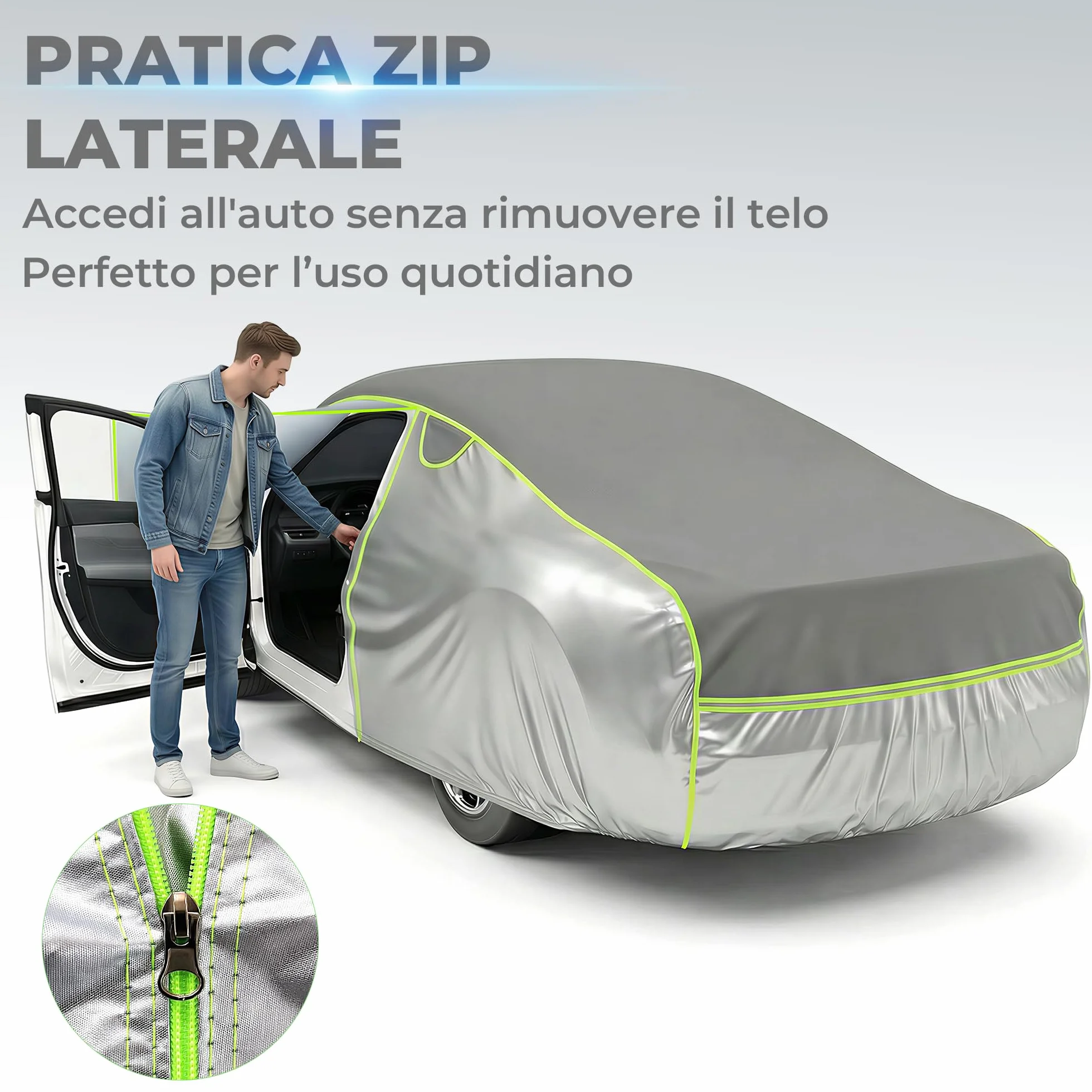 Telo Antigrandine per Auto Imbottito Spesso Impermeabile con Zip Laterale, Copriauto 3 Strati EVA Antiurto, Protezione UV Pioggia Neve Vento (AUTO L:483 * 178 * 120 cm)