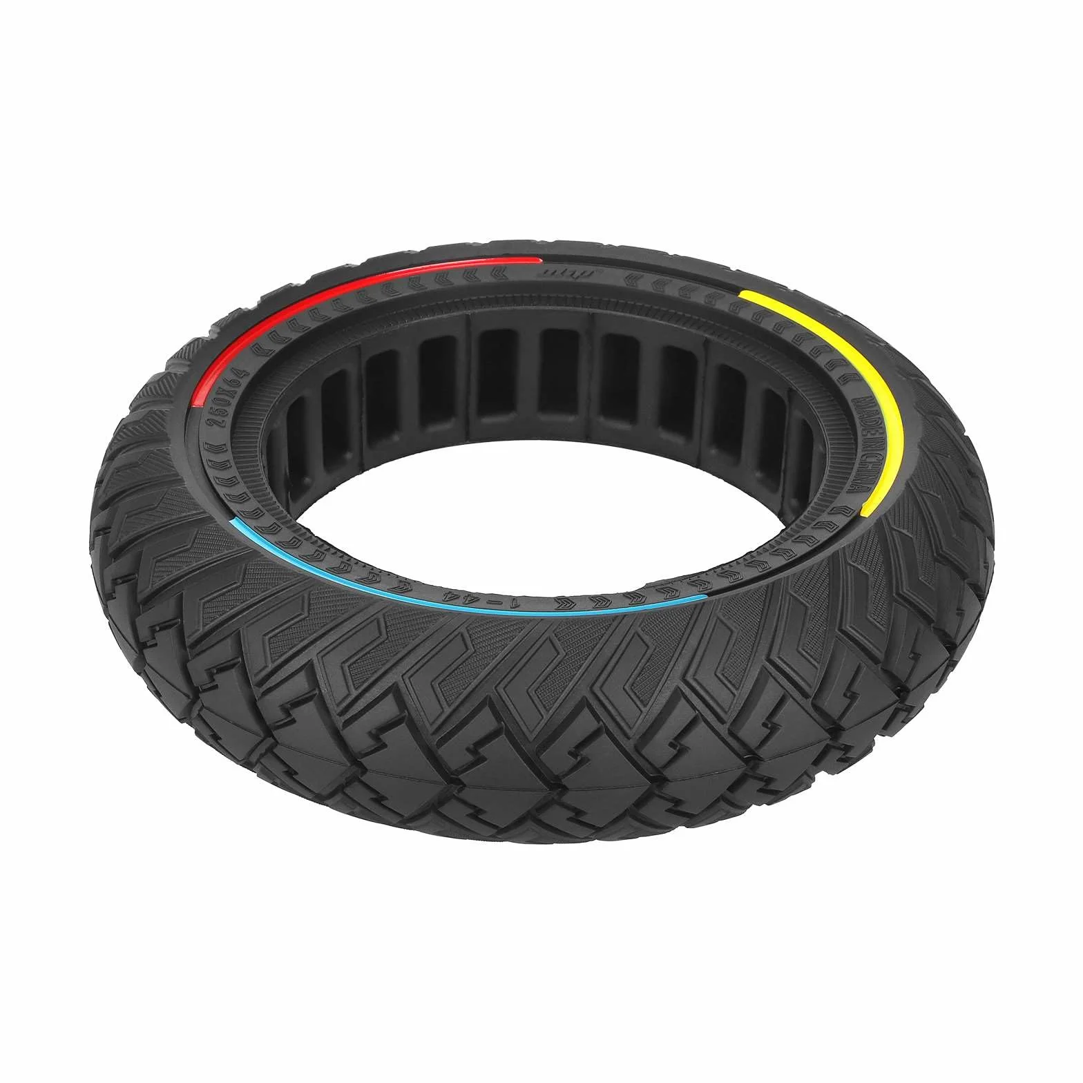250x64 Pneumatici in gomma piena per monopattino elettrico - 10 pollici, pneumatici di ricambio per fuoristrada con cerchio tricolore per gli scooter elettrici Xiaomi 4 Ultra e Navee S65
