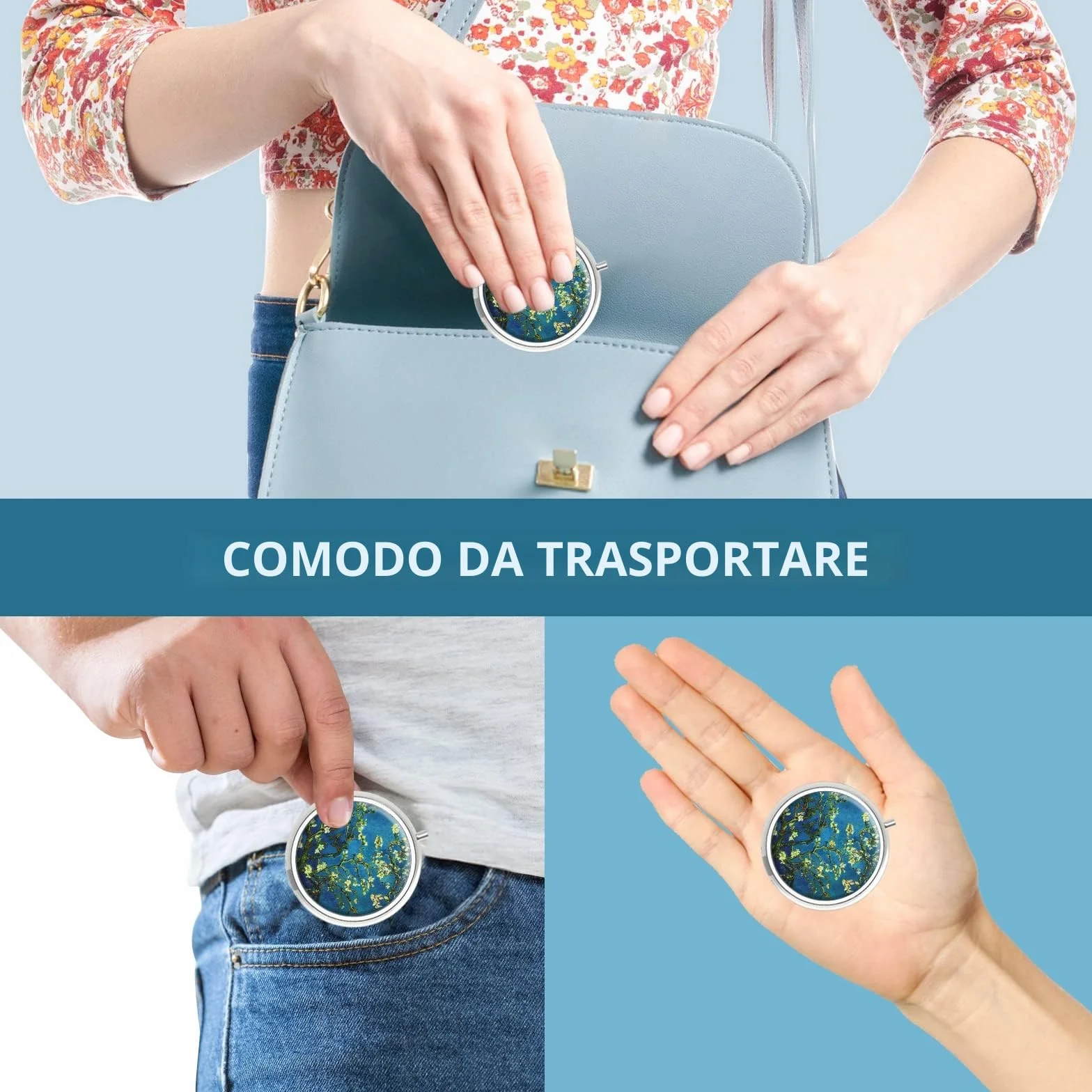 Portapillole Metallico 3 Scomparti Portatile Organizer Medicina Vitamina Sun and Moon