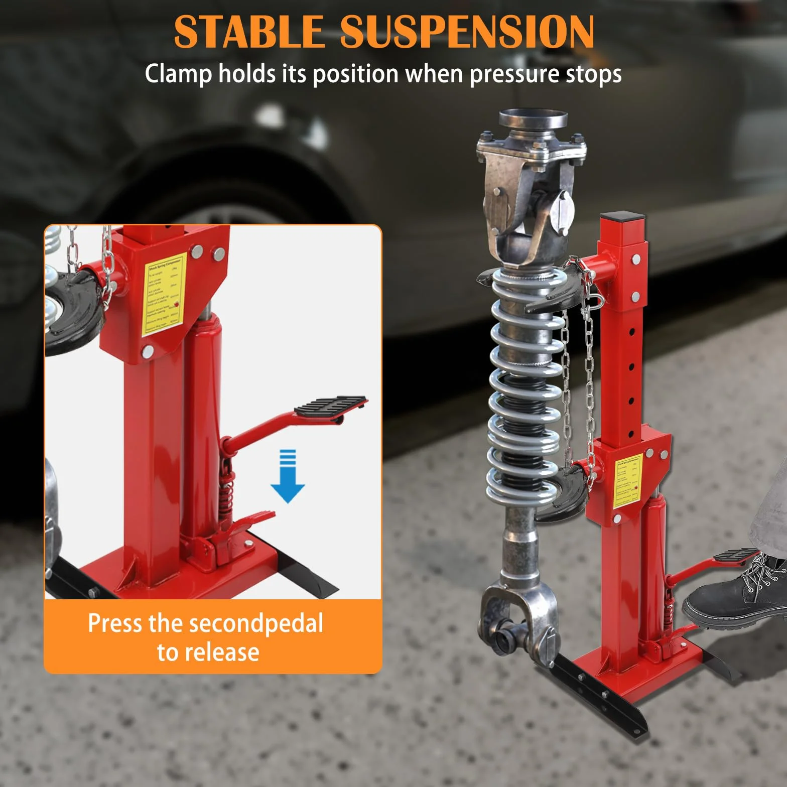 Compressore a Molla Ammortizzatore Idraulico 3T, Compressore Idraulico per Molle di Carico 7 Livelli Regolabili, Kit di Strumenti Compressore a Molla Cilindro Idraulico con Pedale