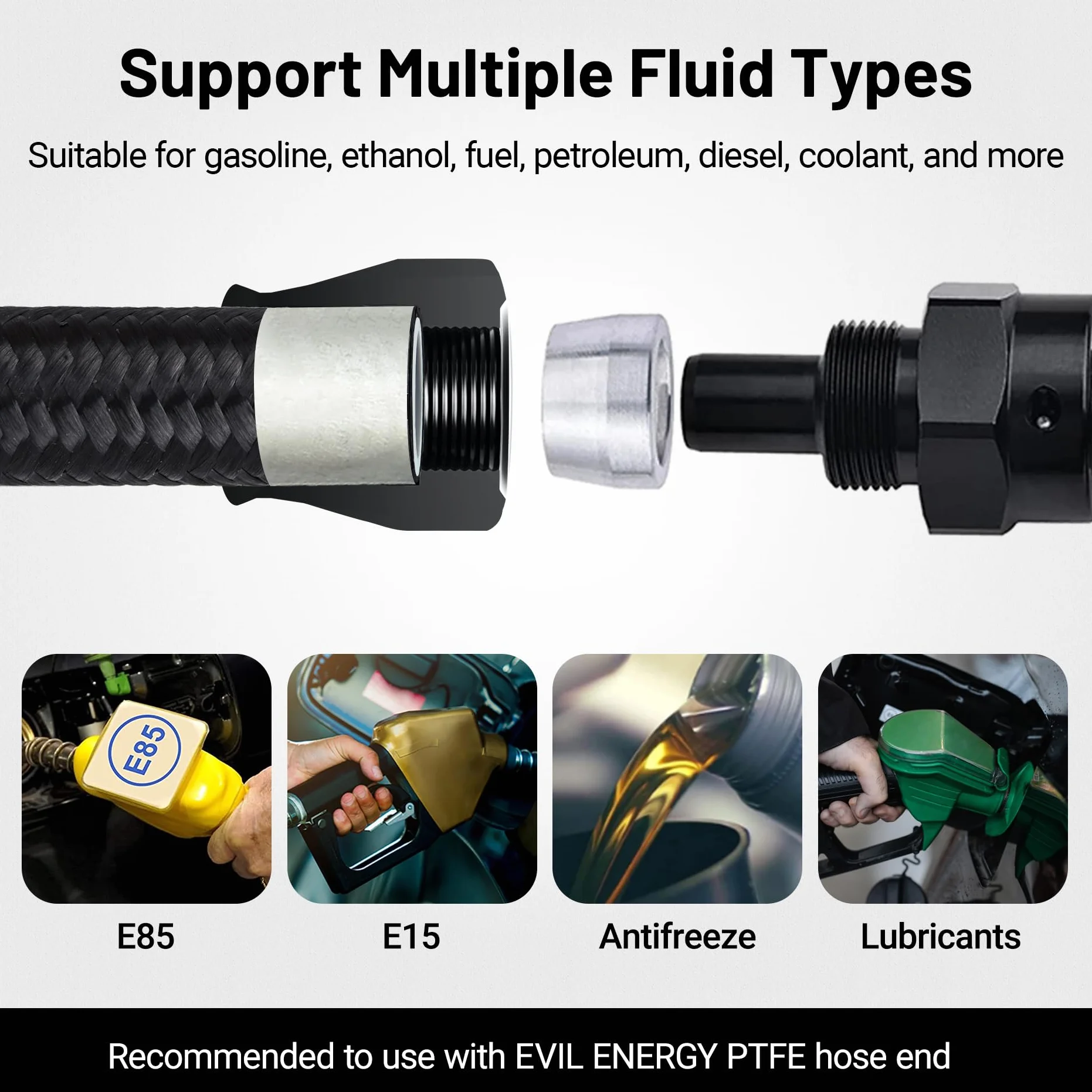 EVIL ENERGY 6AN Kit linea carburante PTFE E85 Tubo carburante intrecciato in nylon 26 piedi