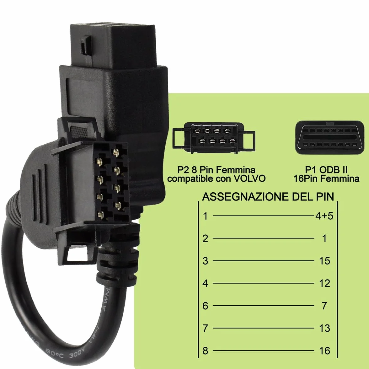 Cavo OBD2 Pin 8 per Diagnostica Camion VOLVO