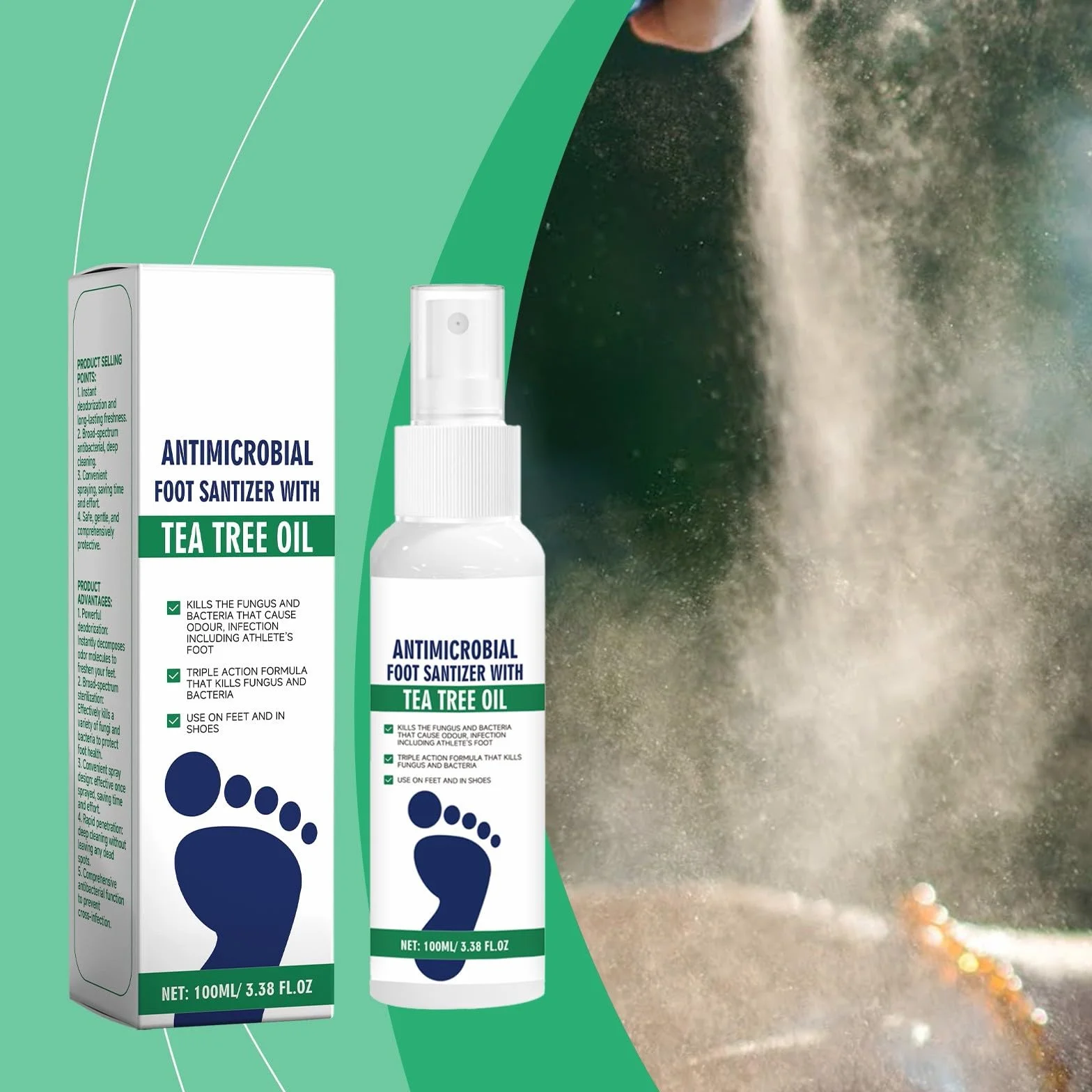 Spray per piedi Olio di Tea Tree Antimicrobico Antiodore Scarpe Calzini Freschezza Protezione Funghi