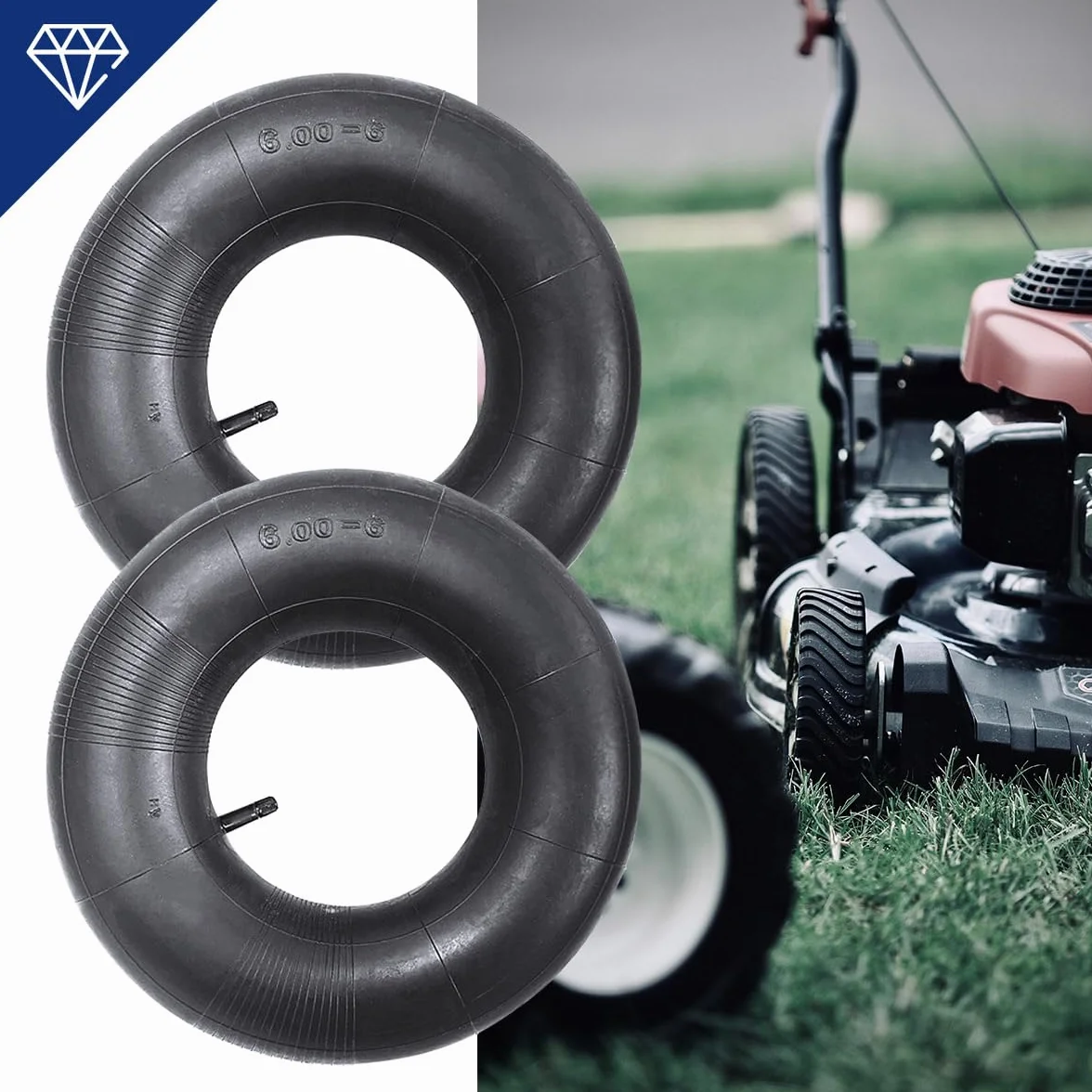 2 pezzi 15x6.00-6 tubo con valvola dritta TR-13, tubo dell'aria in gomma ispessita, compatibile con tosaerba, carriole, rimorchi da giardino, go-karts