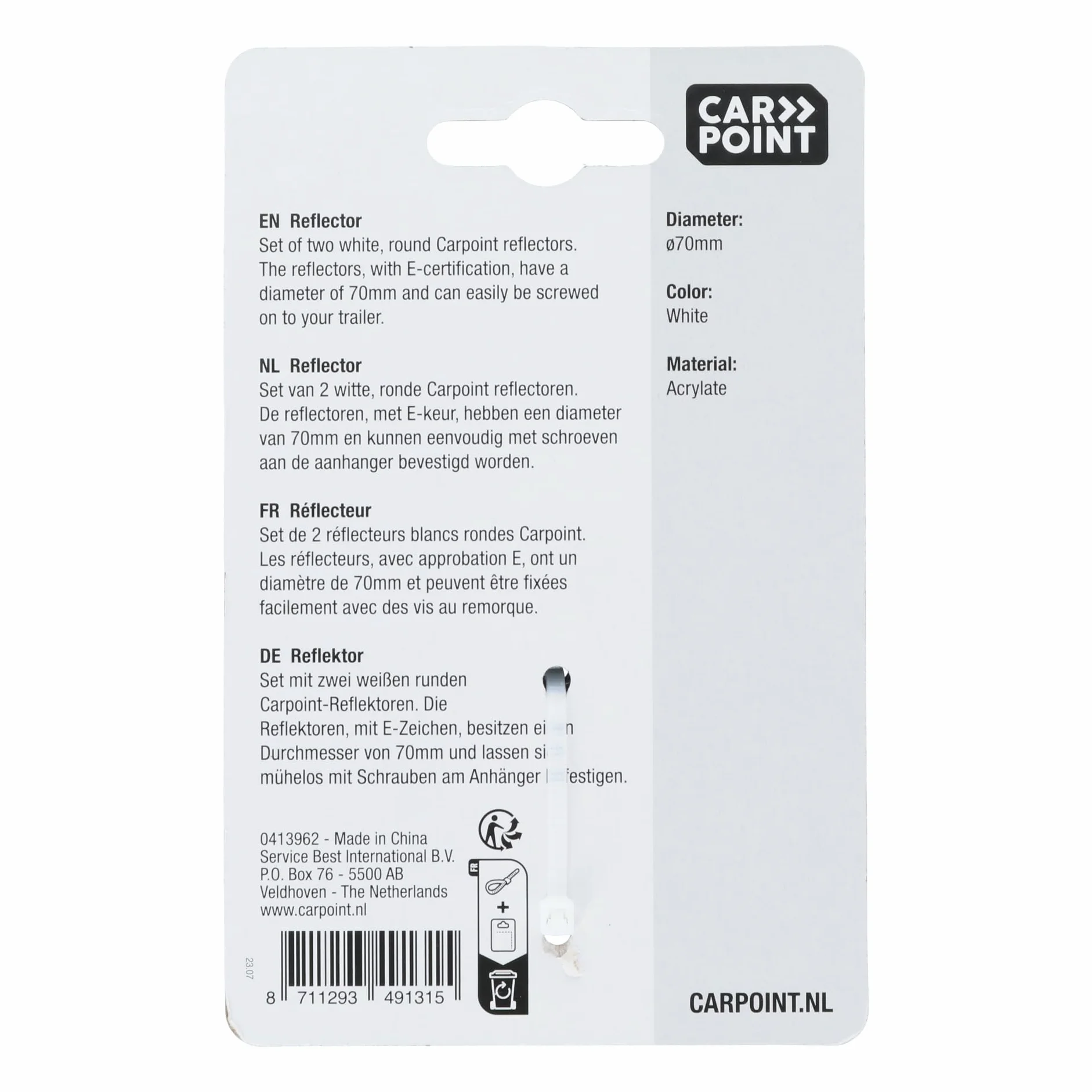 Carpoint Catarifrangenti Rotondi 70mm Arancio 2-Pezzi