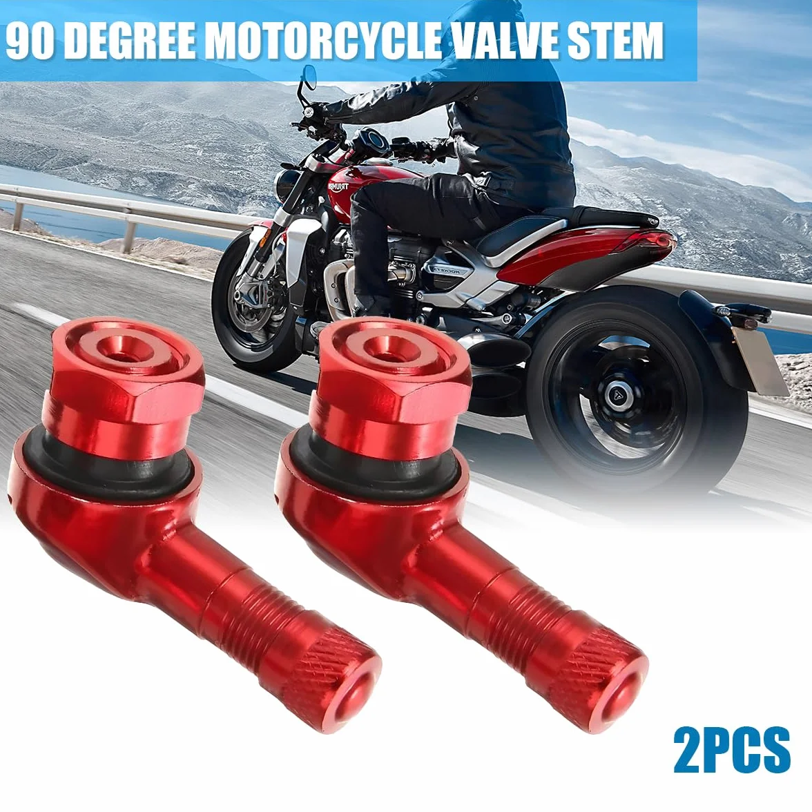 JNNJ 2 Pezzi Valvola per Pneumatici da 90 Gradi, Universale Moto Alluminio Ruote Pneumatico Valvola Steli Tappi 90 Gradi Auto Strumenti, Lega di Alluminio Adattatore per Copri Valvole Moto(Rosso)