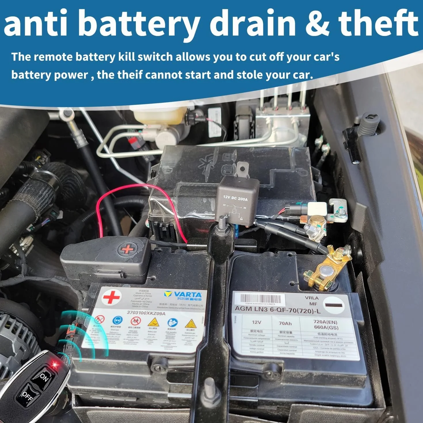 Gebildet Interruttore di Scollegamento Della Batteria a Distanza 12V 200A per Auto - Comando a Distanza Antifurto Con Due Telecomando Senza Fili a Relè