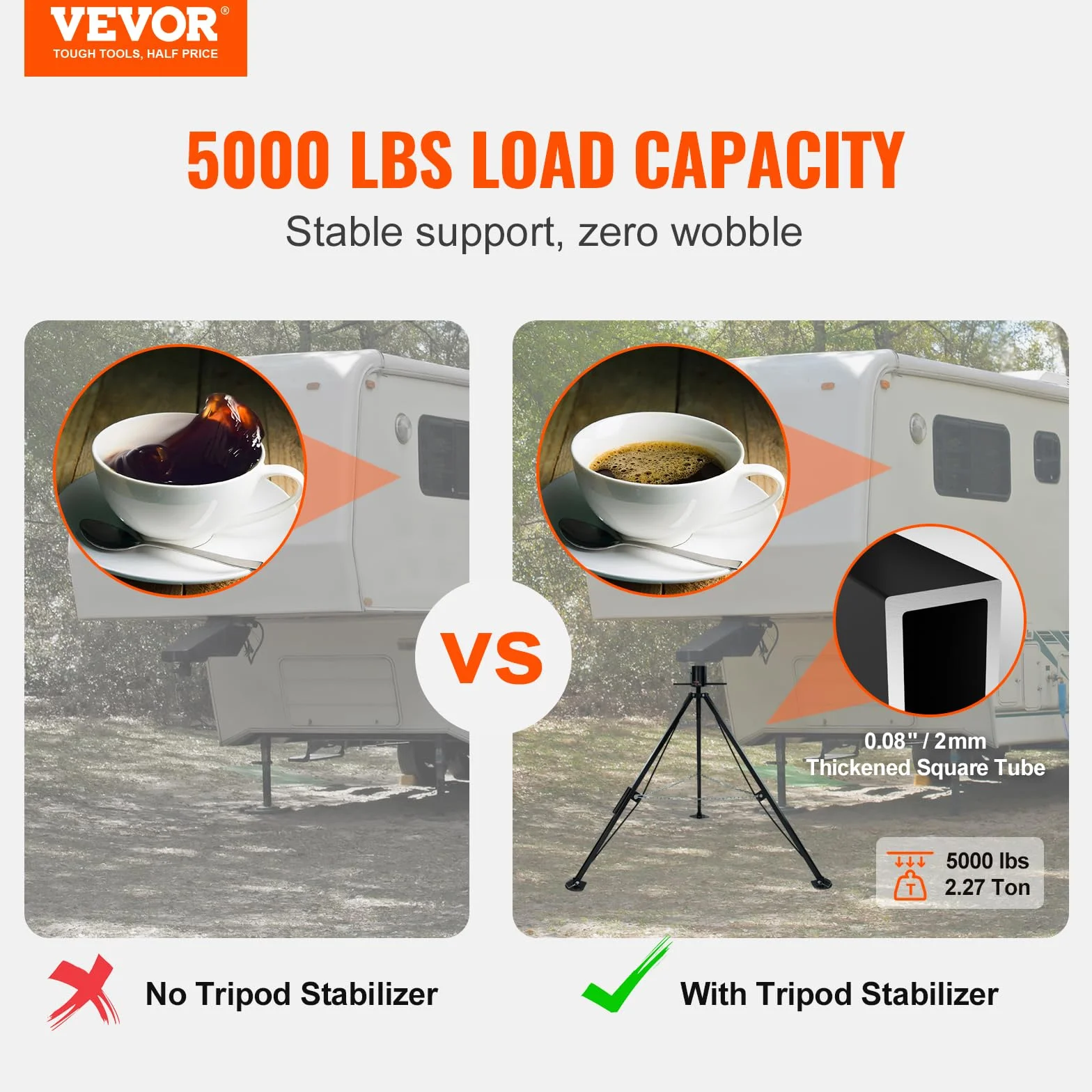 VEVOR Sollevatore stabilizzatore per camper 1 pezzo, 880-1450 mm, altezza regolabile, 2,27 t, capacità di carico 200 x 200 x 1326 mm, supporto per roulotte