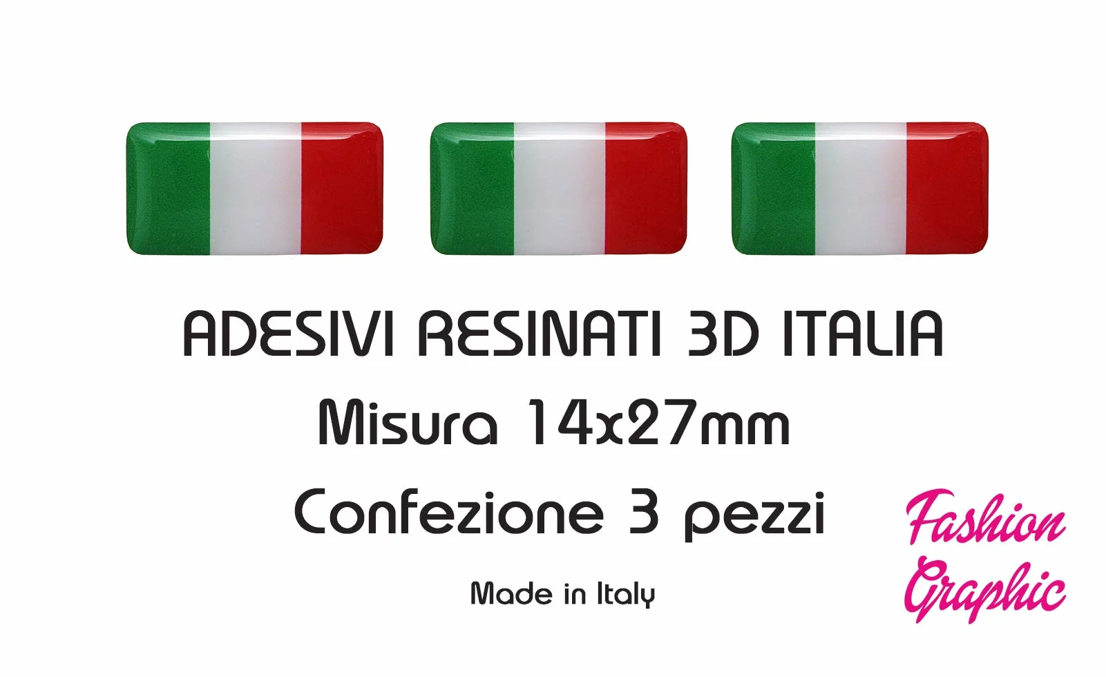 Bandiera Italiana Italia Tricolore Adesivi Stickers 3D Rettangolare Resinati 3 Pezzi 14x27mm