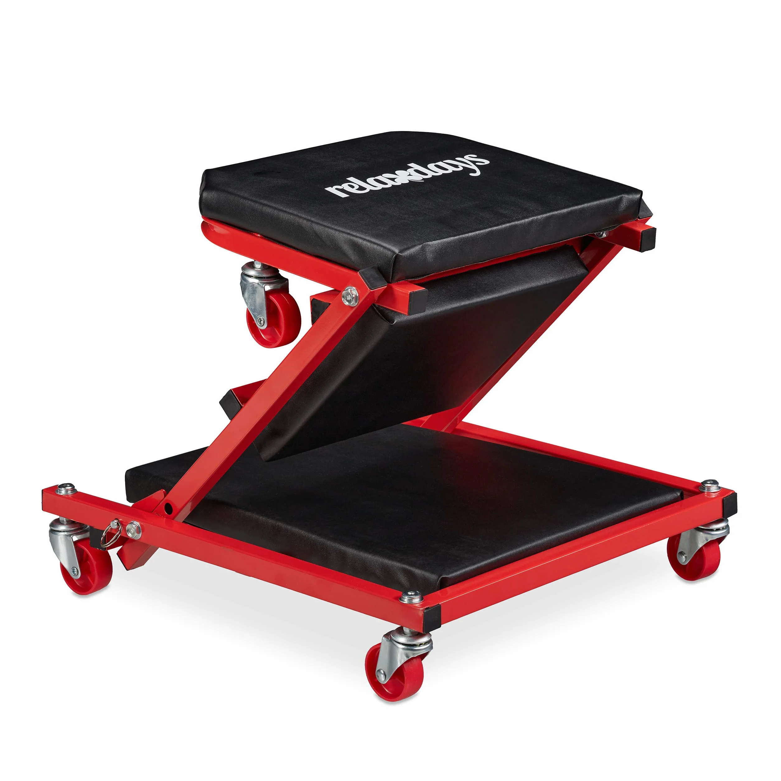 Relaxdays Sgabello da Officina Pieghevole 2in1 150 Kg Rotelline Girevoli 360° Nero