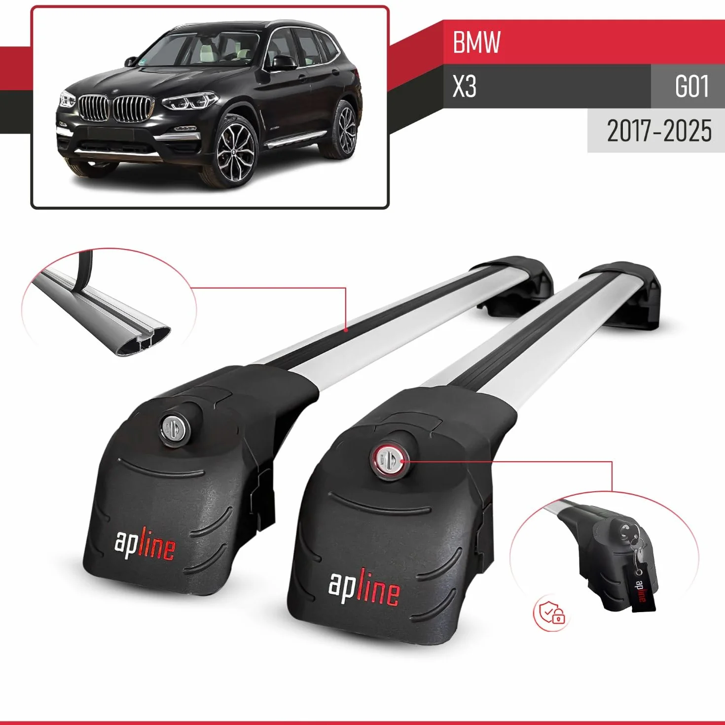 Compatibile con BMW X3 (G01) 2018-2024, barre portapacchi ACE-2, colore grigio