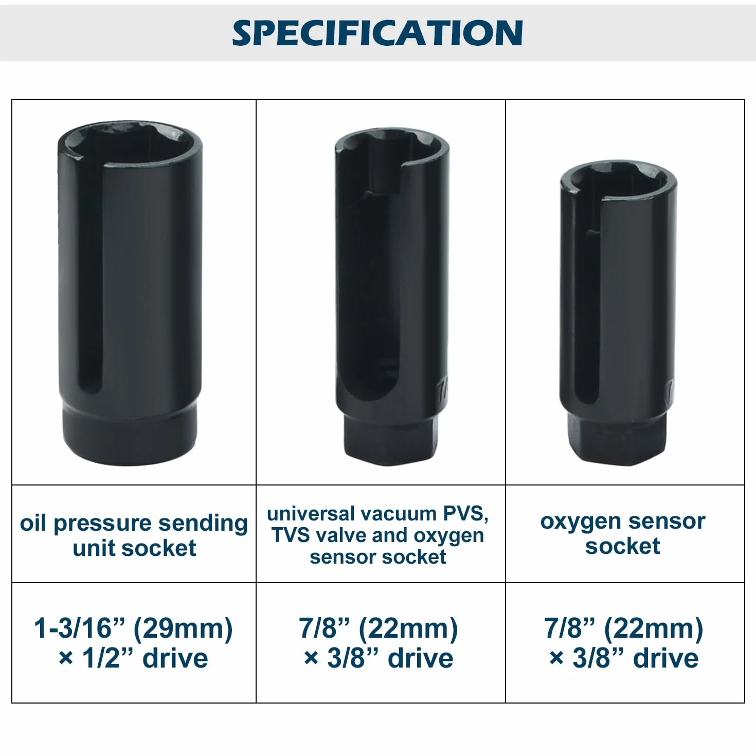 Chiave Sonda Lambda 22mm 27mm 29mm Kit Bussole Sensore Ossigeno O2 Attacco 3/8" 1/2" 10 Pezzi